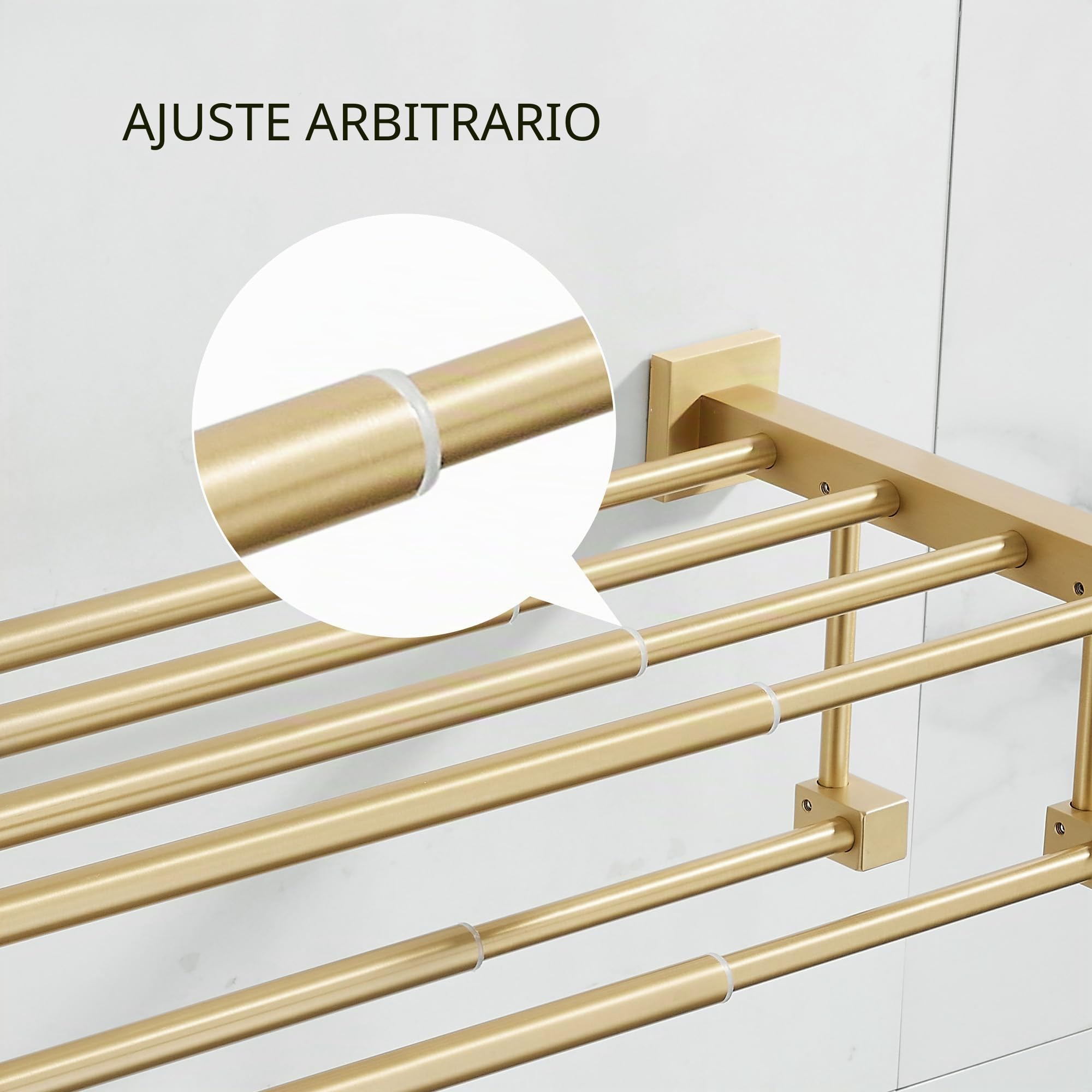 Toallero ajustable para baño, lavabo, soporte de pared con barras de toalla dobles, estante de toalla dorado cepillado mate
