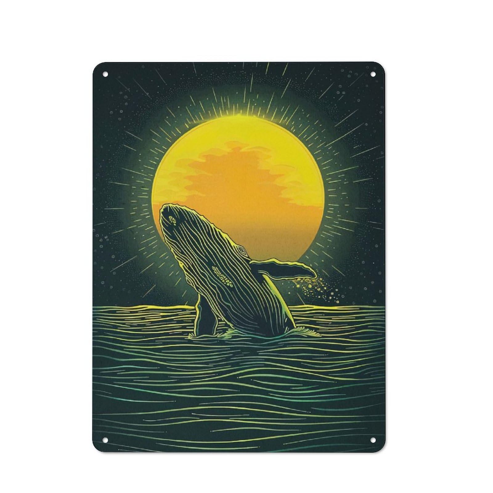 Junmoney Whale Leaping Sunset Vintage Metal Plaque 40X30cm For Guest Room Or Hallway, A Decorative Christmas Gift For Guest Room Decorators