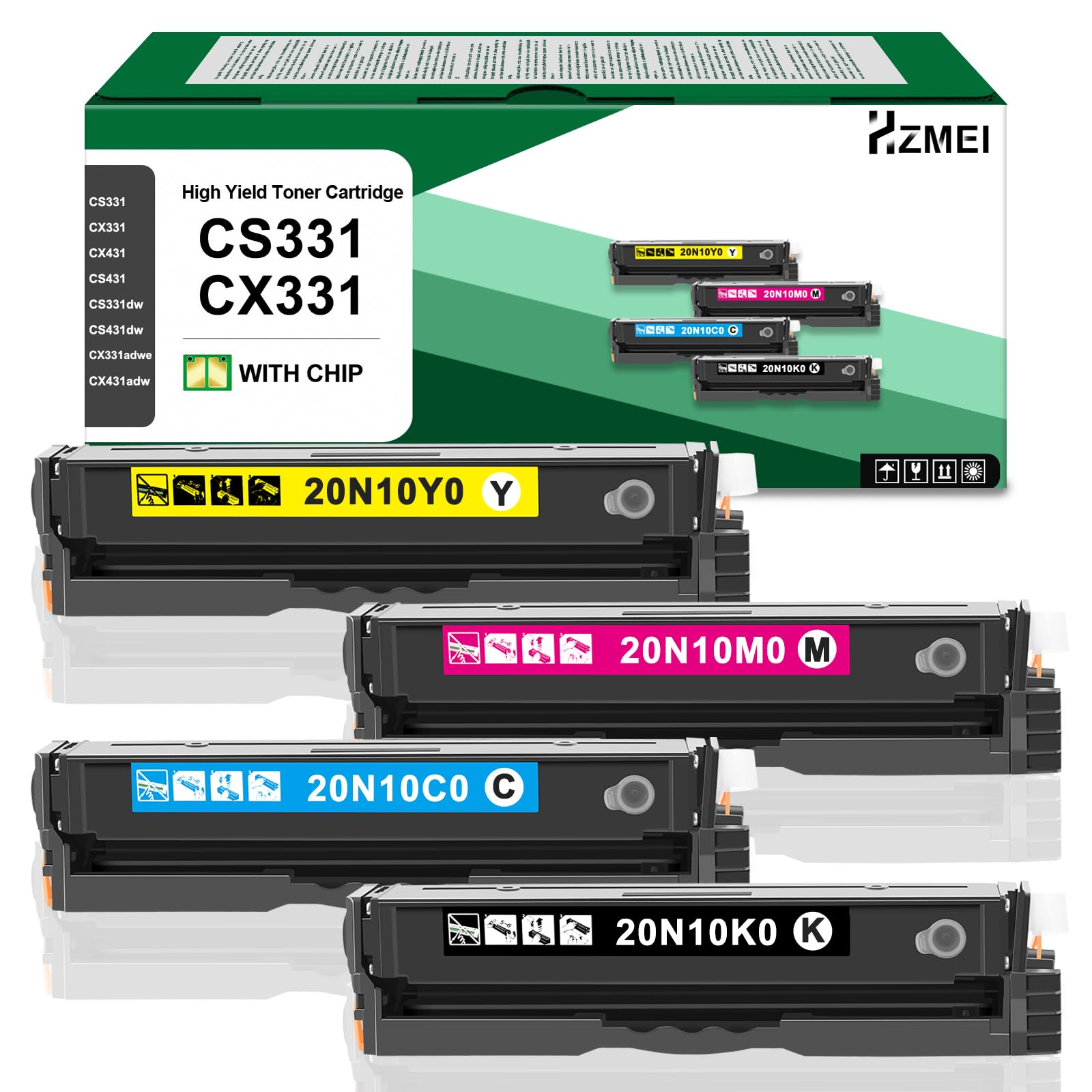 High Yield CS331 CX331 Toner Cartridge 4-Pack Compatible with Lexmark CS331 CX331 CS331dw CS431dw CX331adwe CX431adw Series Printer for 20N10K0