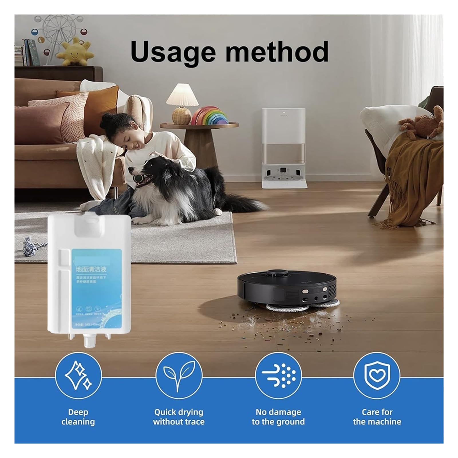 Solución limpiadora de pisos con aroma fresco y duradero líquido 450 ml | Compatible con Dreame L20 Ultra/L10 Prime/X10/X20 Pro Plus, accesorios de limpieza de repuesto for aspiradora