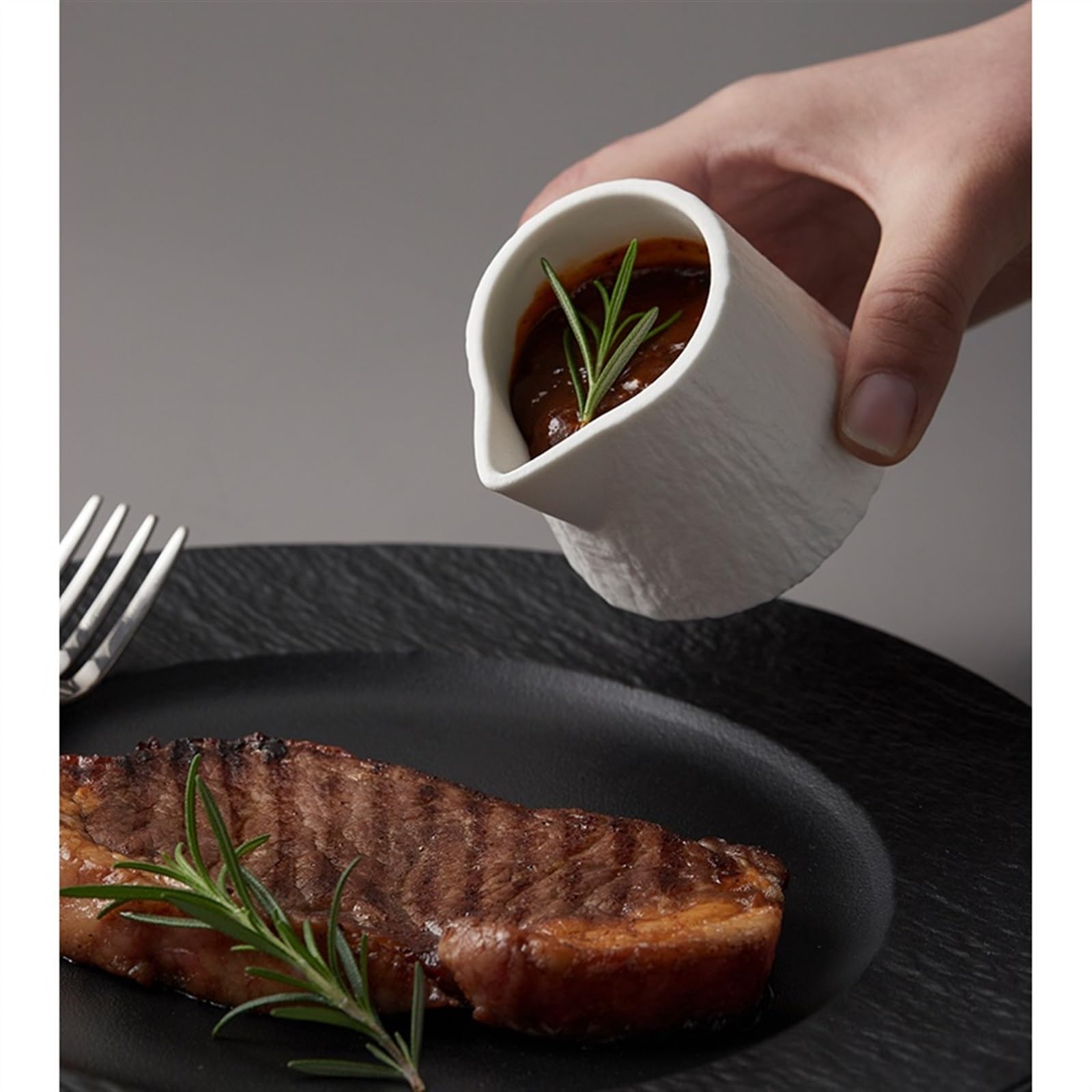 Bote para Salsas Gravy, Salsera de cerámica, Taza for Salsa, Jarra de Leche, Plato for mojar ensaladas, Multicolor, Varios tamaños(Black,M)