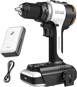 Litheli 20V Brushless Cordless Drill Driver, 530 in-lbs High Torque Power Drill, 1/2" Keyless Chuck, 2000 RPM, 2.0Ah Battery with Power Bank, Type-C Charging, Lightweight for DIY & Home Use