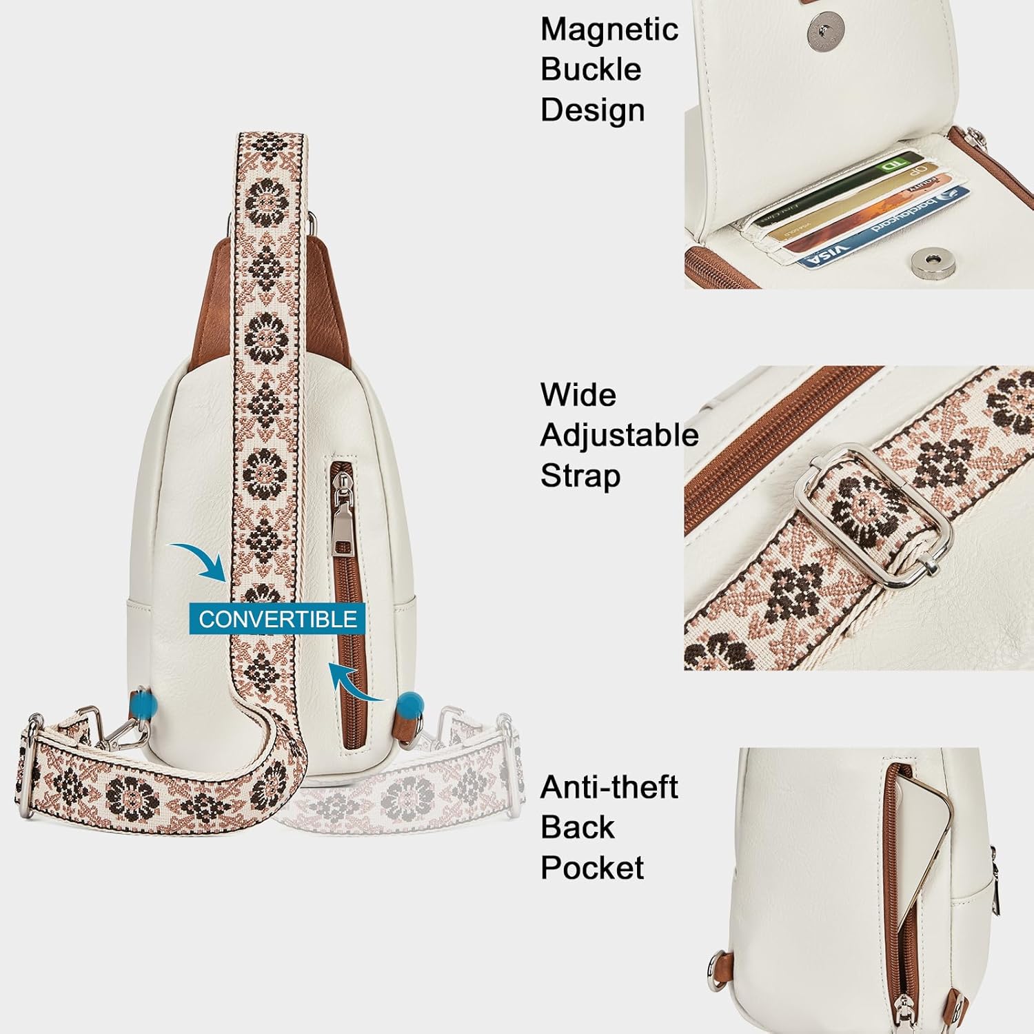 CLUCI Small Sling Bag for Women, Vegan Leather Fanny Pack Crossbody Bags for Women, Chest Bag With Guitar Strap - Image 5