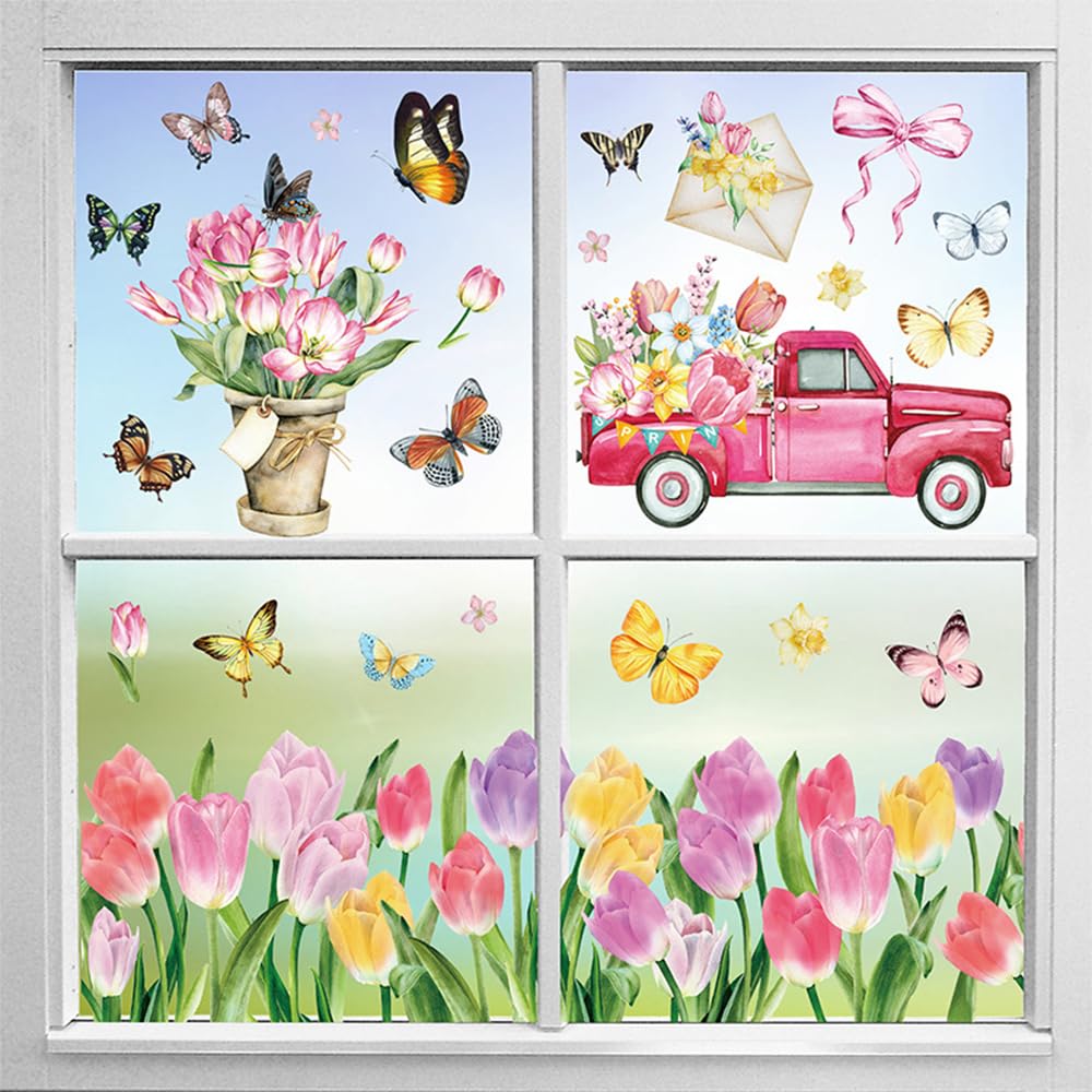 Autocollants Fenêtre Réutilisables Tulipes Printemps | Stickers Anti Oiseaux Decoratifs Decoration Vitre Salon Salle De Bain 98858914