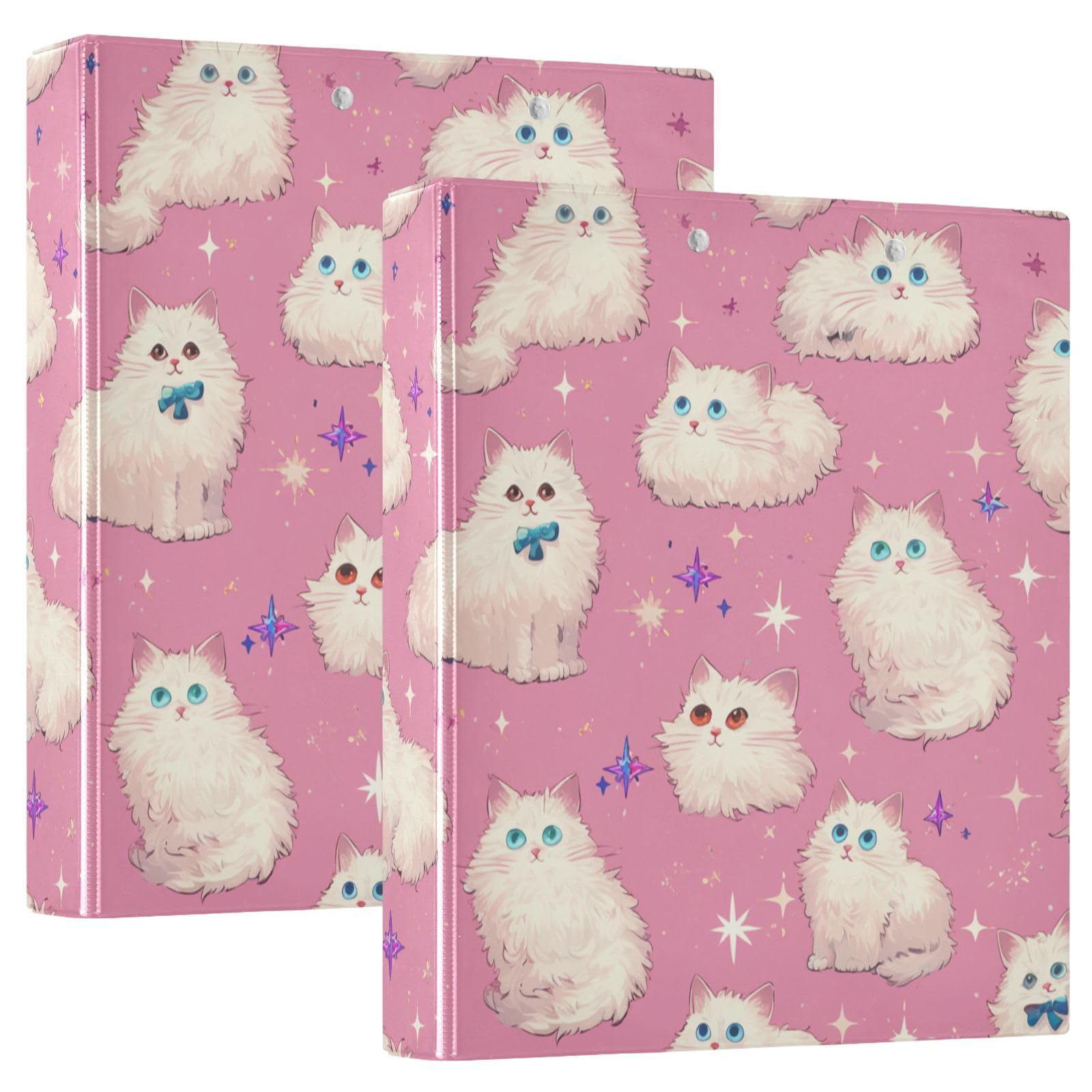 Raccoglitore di materiale scolastico da 1 e mezzo pollice pesca glitter gattino bianco
