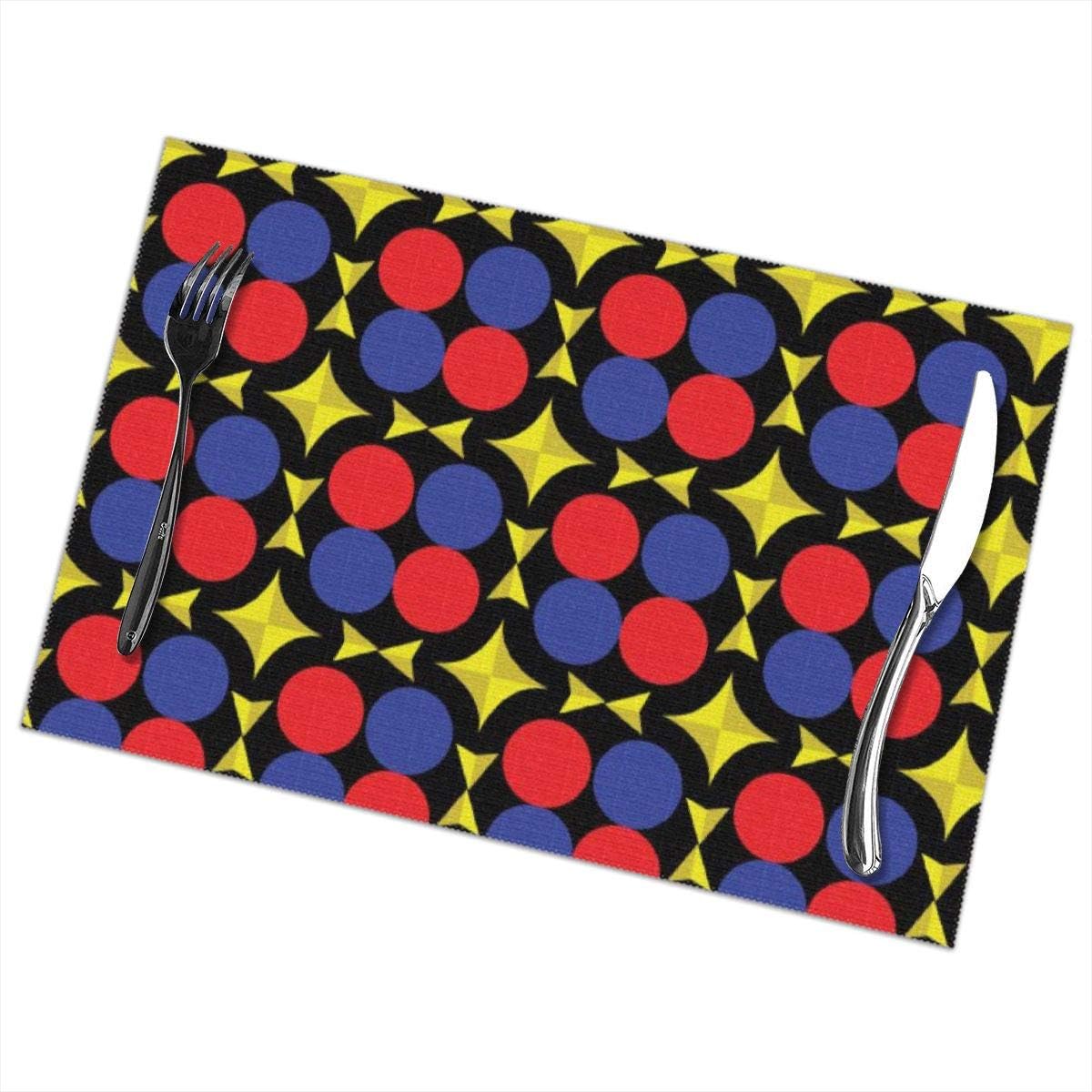 Red Blue Yellow Pattern Placemats Sets of 6 NonSlip