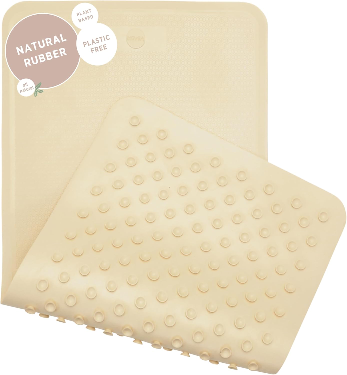 HEVEA Natural Rubber Big Bath Mat – Upcycled, Danish Design – Non Slip Bathtub Mat, 299 Suction Cups – Safe and Friendly Shower Mat for All Ages (Sand)