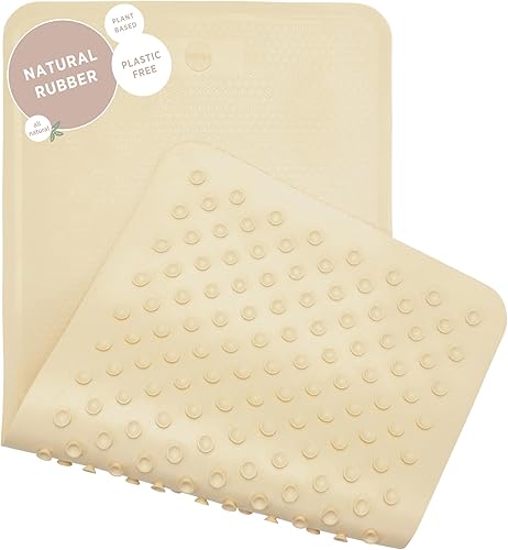 Miniatura 18 de HEVEA Tapete de baño ondulado de goma natural, largo, 28 x 16 pulgadas, tapete antideslizante para ducha y bañera con 388 ventosas, sin plástico y