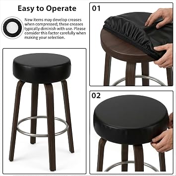 2Pcs Barstool Cover Round with Elastic, PU Chair Cover Round for Home, Bar, Hotel, Market