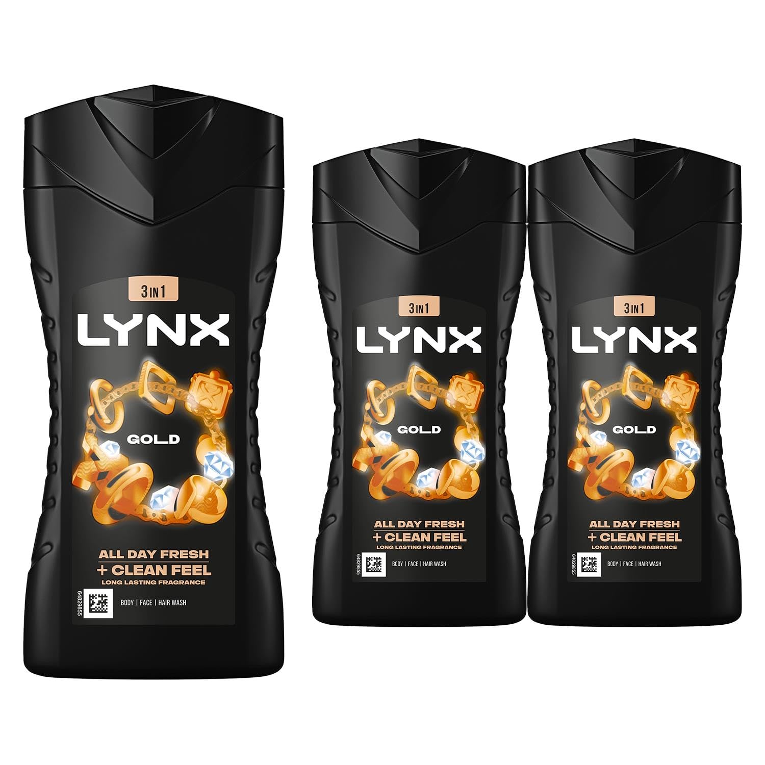 3 Pack of Lynx 12 Hour Refreshing Fragrance Gold Oud Wood and Vanilla Body wash with Plant-based Moisturisers & Dual Action Power, Keep Smelling Irresistible!