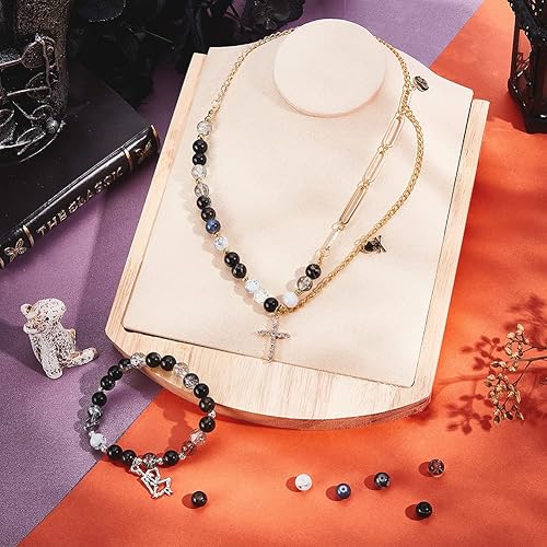 Miniatura 4 de PH PandaHall 300 cuentas de vidrio negro de 0.315 pulgadas, cuentas de pulsera de 15 colores, cuentas sueltas de mármol, cuentas para hornear,