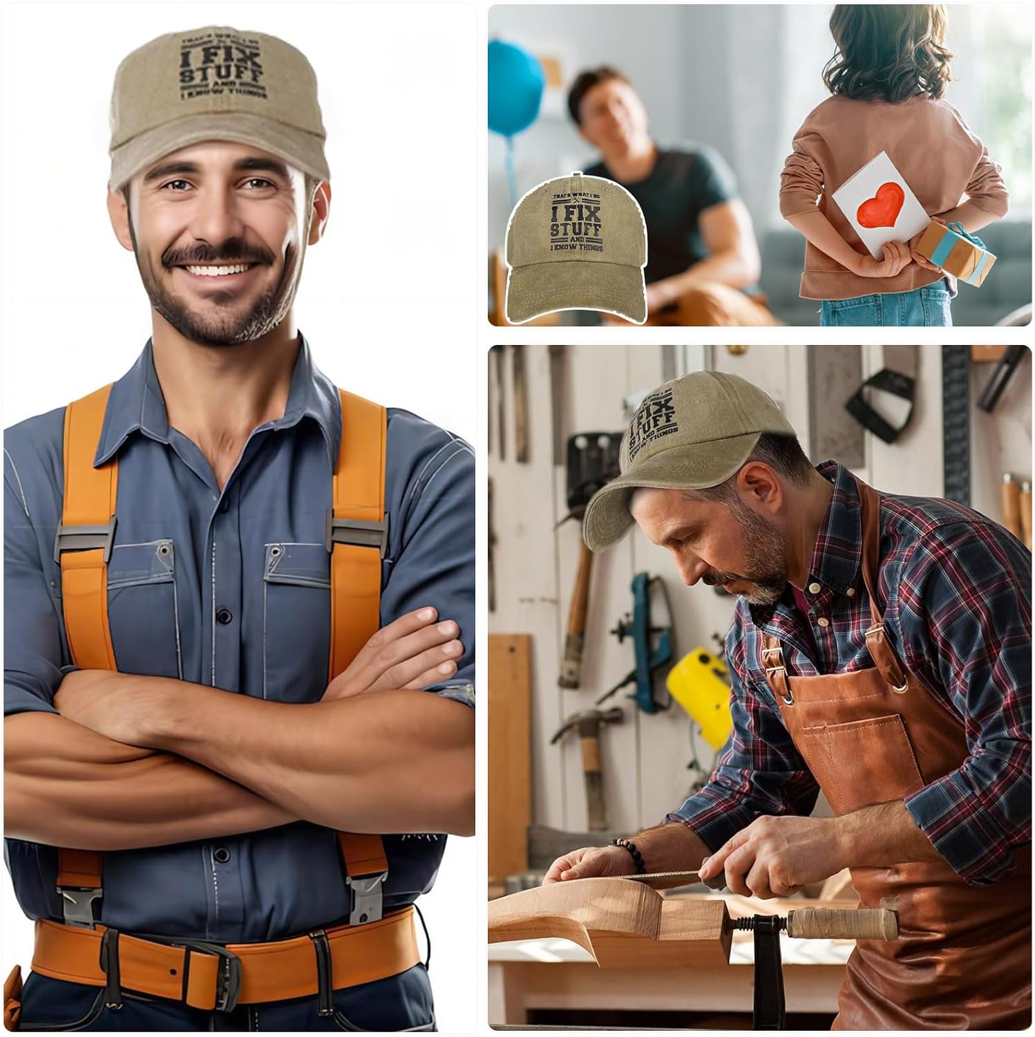 I Fix Stuff and I Know Things Dad Hat - Adjustable Cotton Baseball Cap for Men - Ideal Mens Gifts for Birthday, Father's Day - Funny Vintage Trucker Cap Valentiens Day Gifts for Him Khaki - Image 6