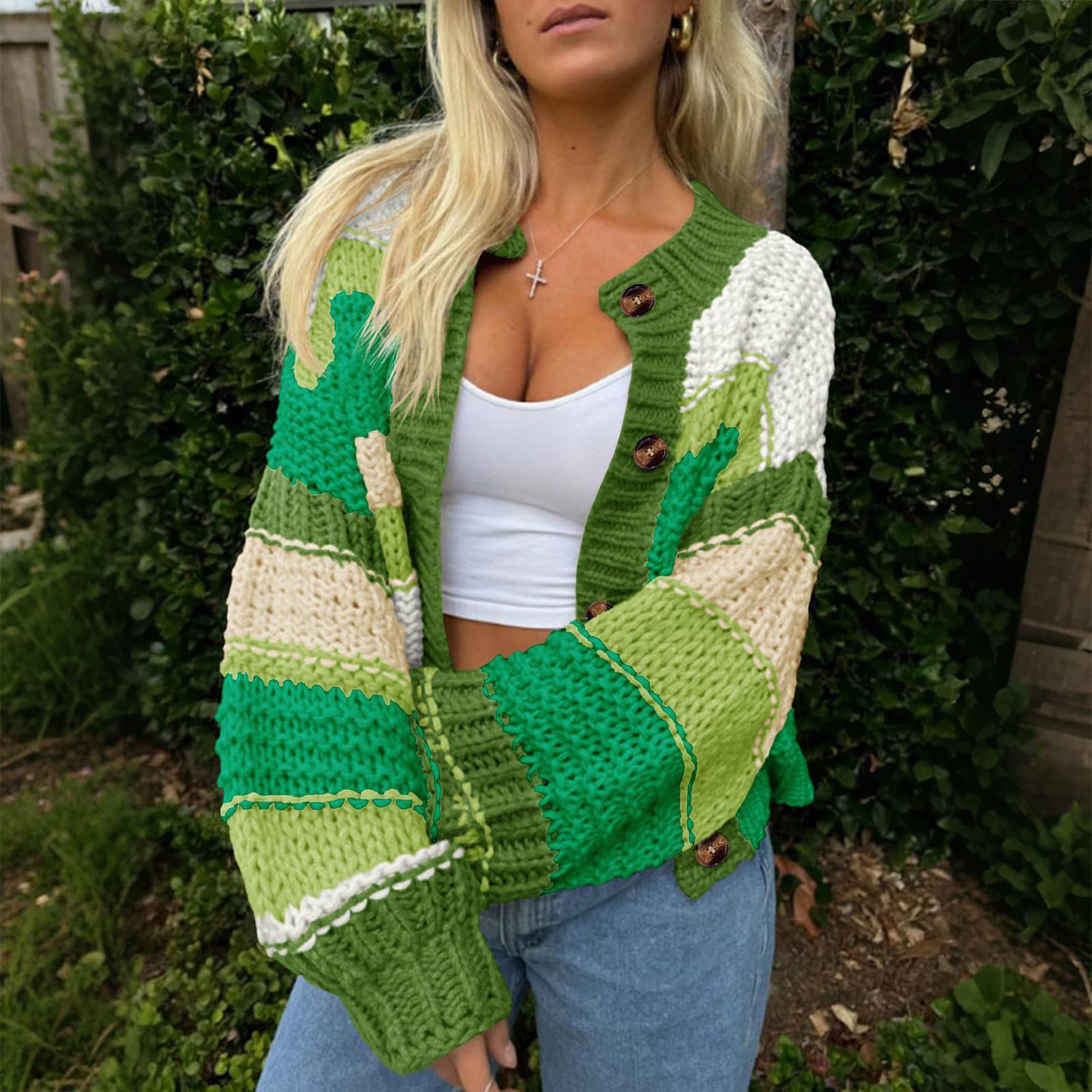 Generisch Strickjacke Damen Bunt Übergangsmantel Langarm Jacke Mit Knöpfen