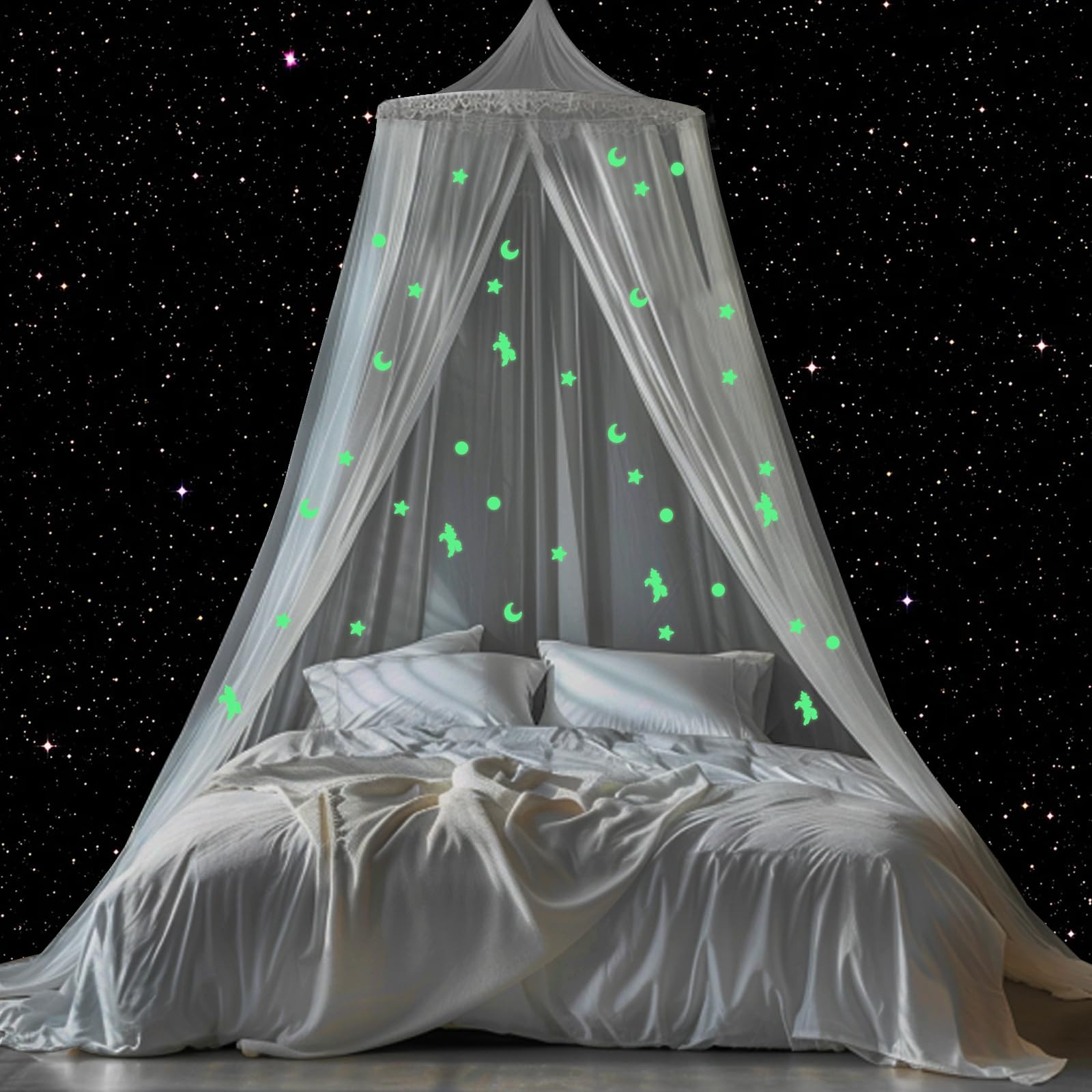 Zanzariera Per Letto Singolo E Matrimoniale - Baldacchino Con Stelle Luminose, Impermeabile E Pieghevole