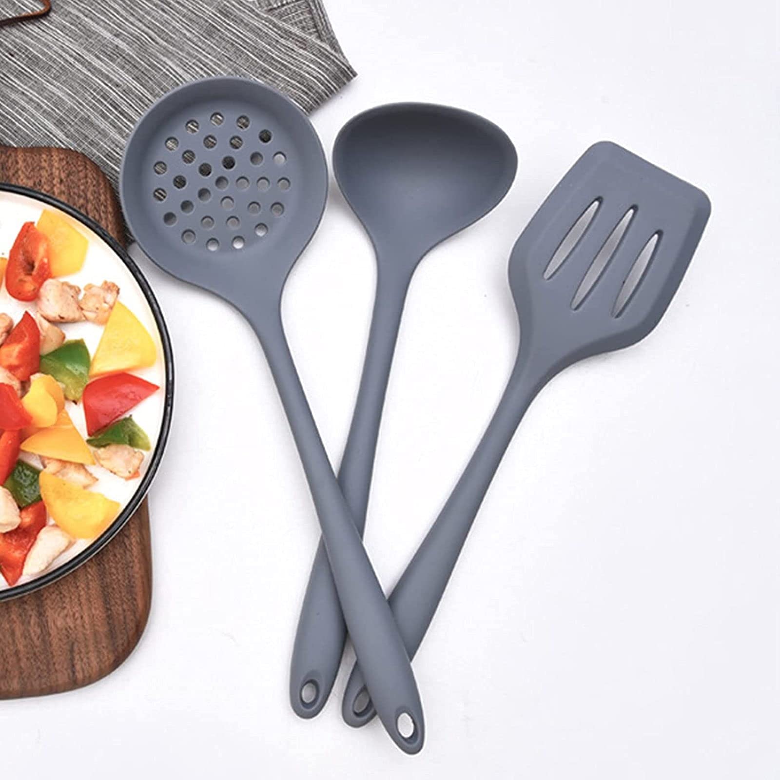 ZKHD 11 Stücke Küchenhelfer Set Silikon Kochutensilien Küchengeräte Kochgeschirr Hitzebeständiger Küchenzubehör,Grey
