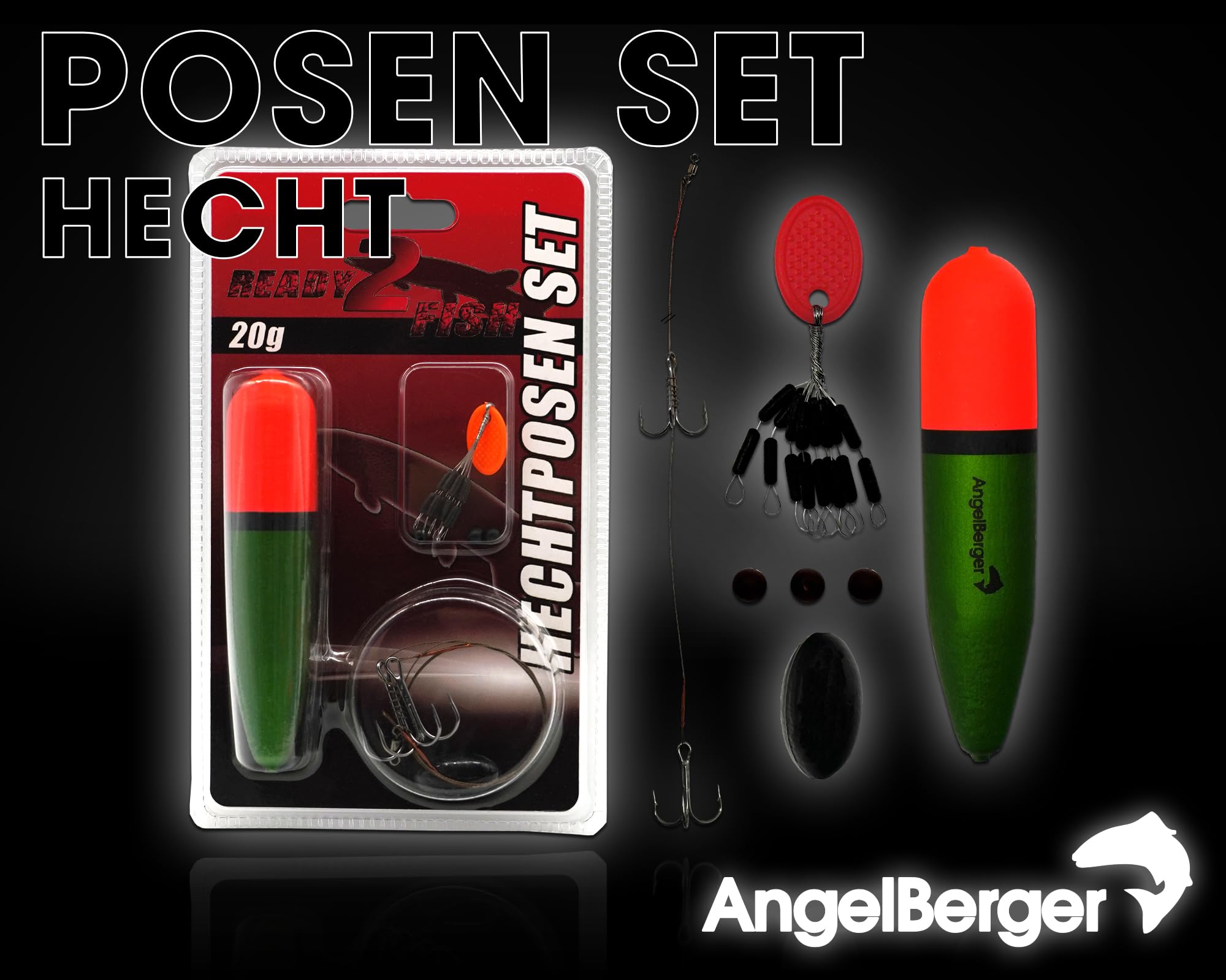 Angel-Berger Hecht Posen Set Köderfischmontage Ready2Fish Angelset Hecht