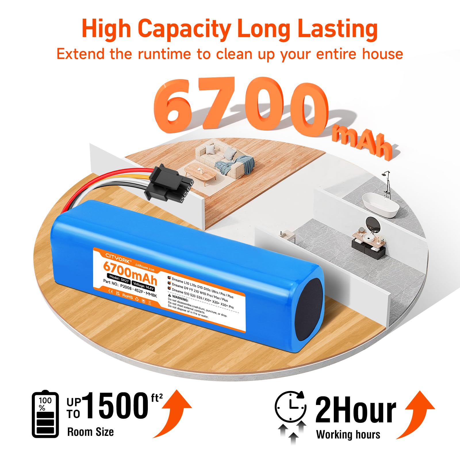 CITYORK 6700mAh Ersatz Akku für Dreame L10s Ultra L10 D10 D10s Z10 Pro/Ultra/Plus, für Dreame D9 F9 Max/Pro, für Xiaomi Robot Vacuum X20+ X10+ Plus/Pro/Max P2008-4S2P-MMBK, für Mijia Roborock S50 S51