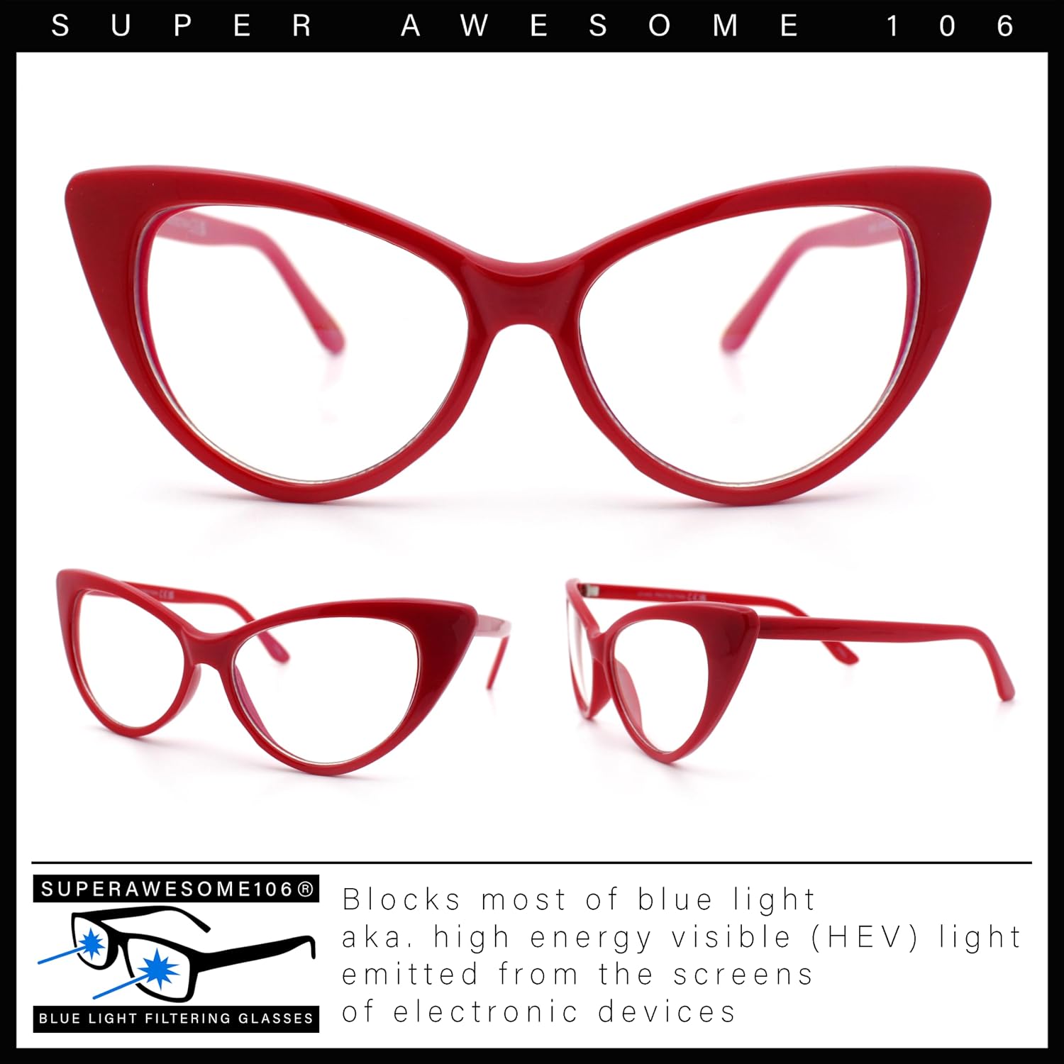 SA106 Classic Gothic True Cat Eye Frame Blue Light Filtering Computer Glasses