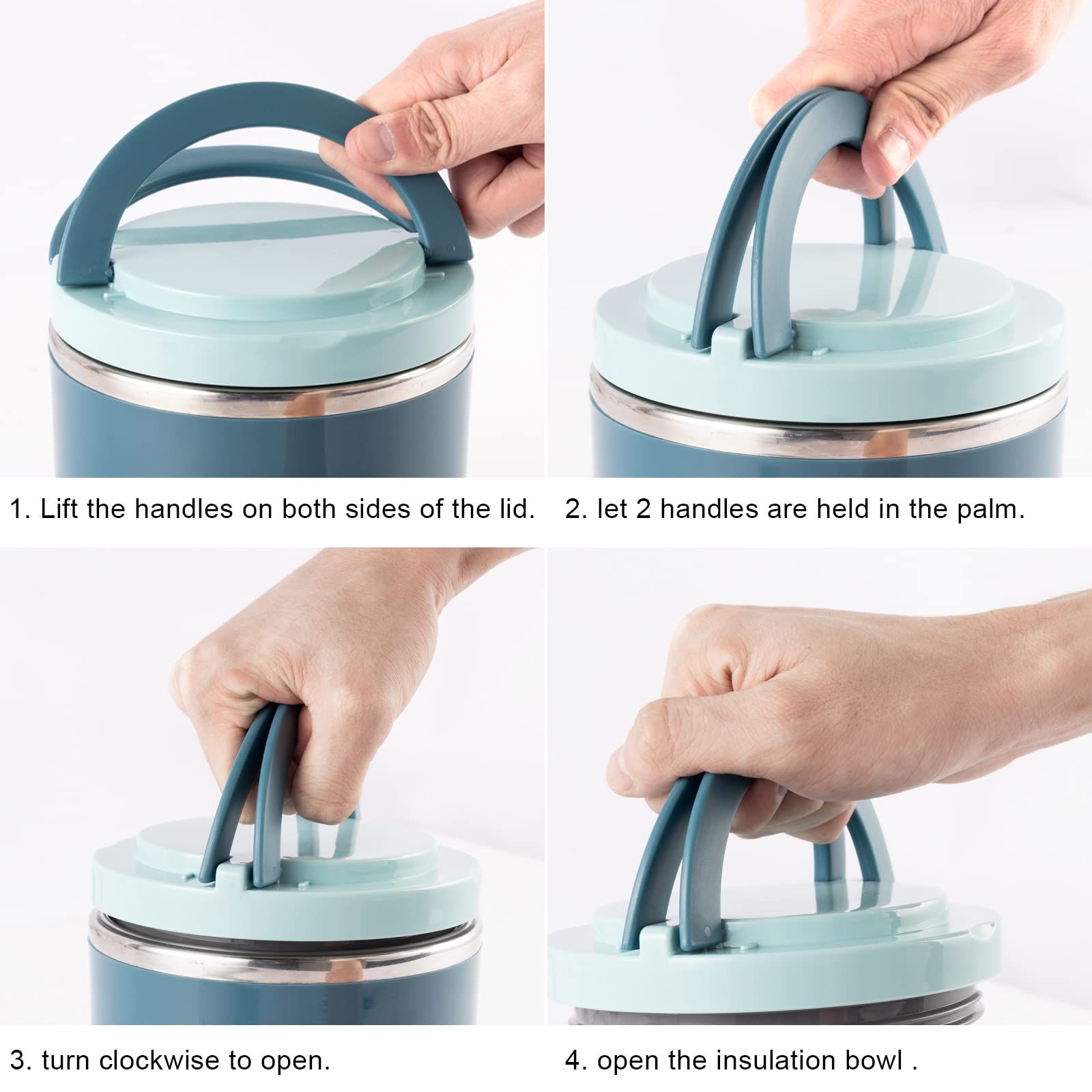 SANTECO Food Thermos Tray 500ml, 18/8 Stainless Steel Keeping Container Specially for Food with Spoon and Portable Insulated Cup, Cold for 24 Hours (Blue