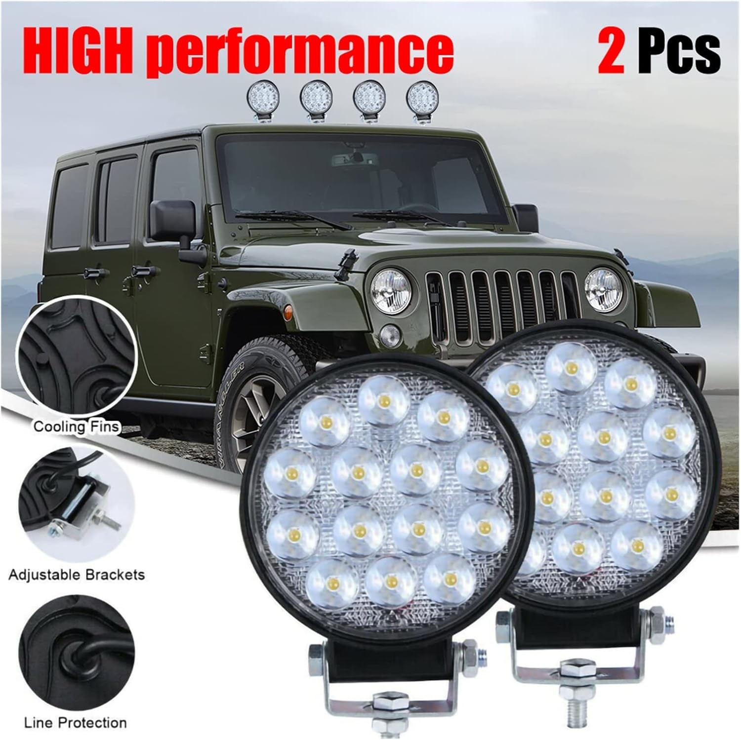 2PC Round 140W LED Work Light Spot Lamp Offroad Truck Tractor Boat 12 24V 9000LM 6000K Driving Lamp Car Accessories