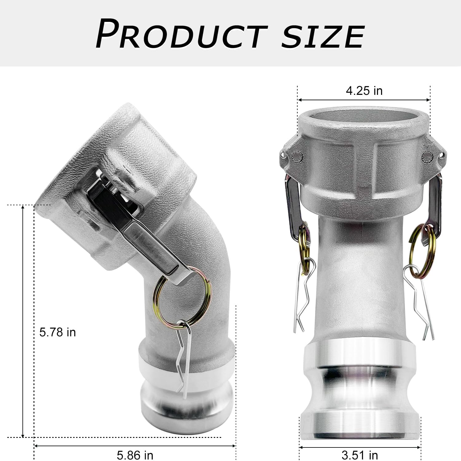 SAFBY Aluminum Type DA Camlock Fitting, 45° Elbow, 3" Female x 3" Male (DA45-30-AL)， Industrial-Grade Liquid Transfer Coupling for Petroleum, Chemicals & Water