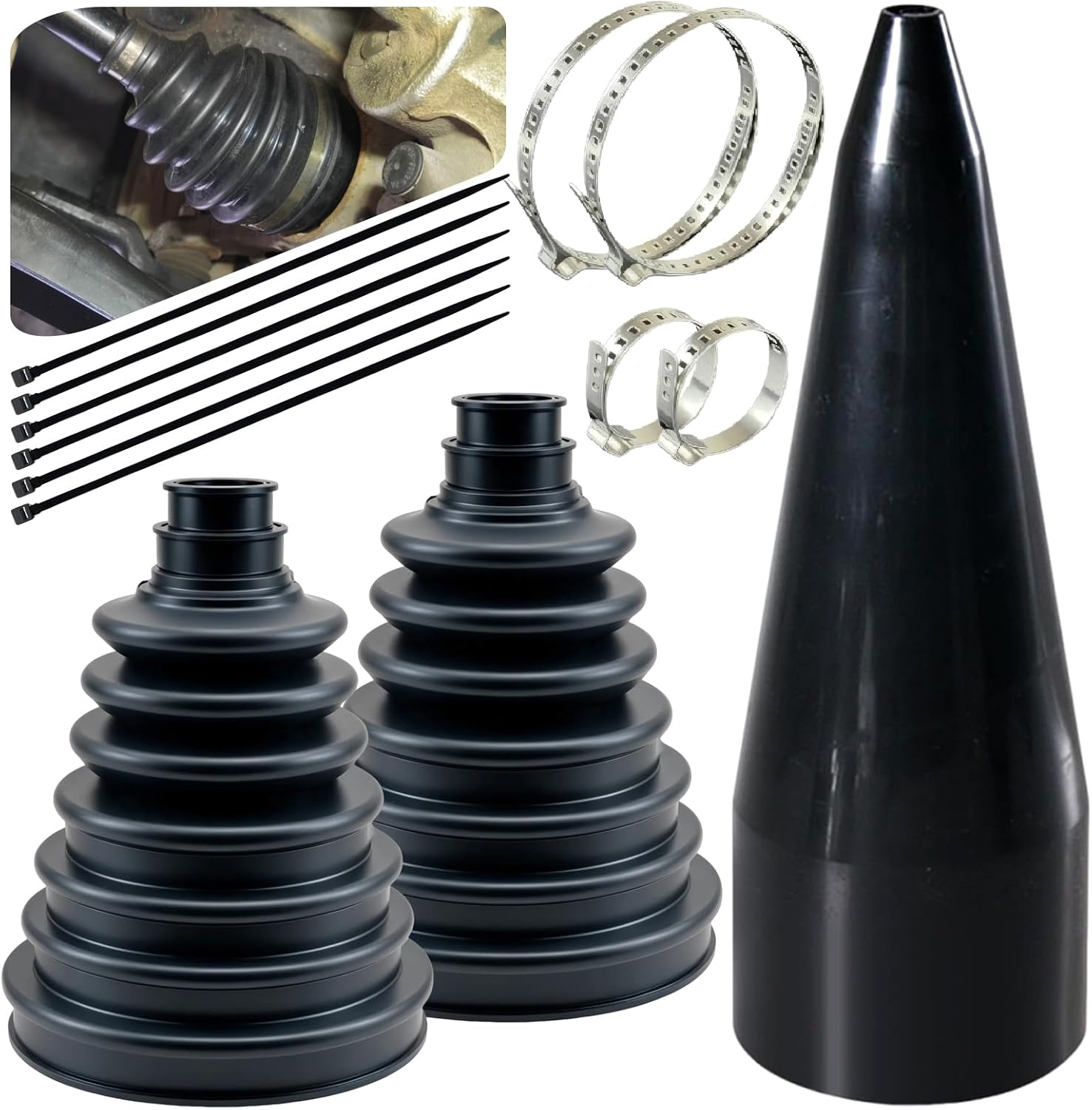NARATI Universal CV Axle Boot Kit 2PCS - Thickened Neoprene Rubber, 4 Clamps, 6 Ties & Expander Tool for Easy Joint Repair