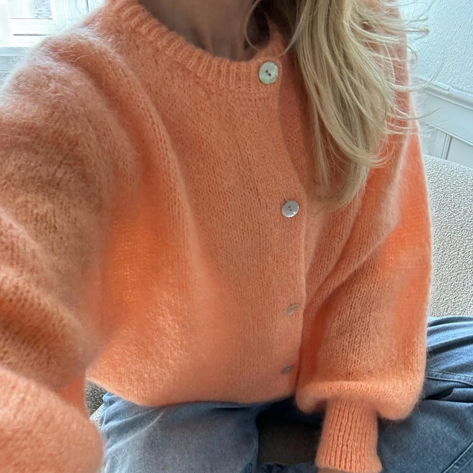 Geagodelia Cardigan élégant à manches longues pour femme - En tricot - Y2k - Pour l'automne et le printemps