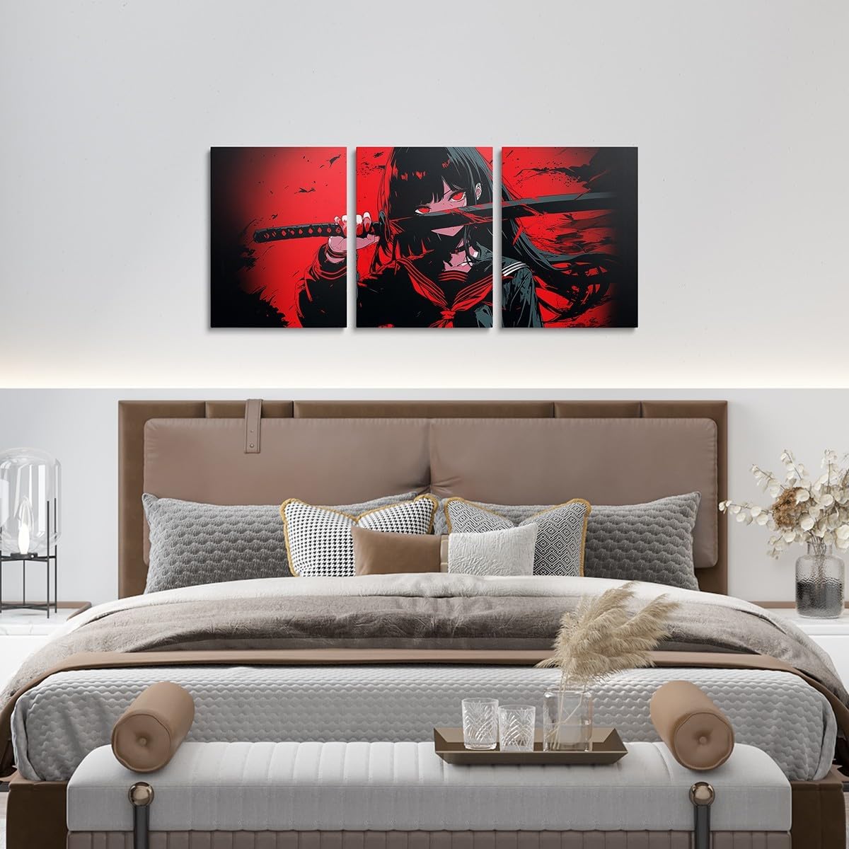 Japanese Anime Canvas Wall Art For Kids, Anime Girl Artwork Posters 12"X 16" Japanese Girl Picture Wall Decor, Kawaii Animation Red Black Painting For Living Room Kitchen Dining Room Wall Decor