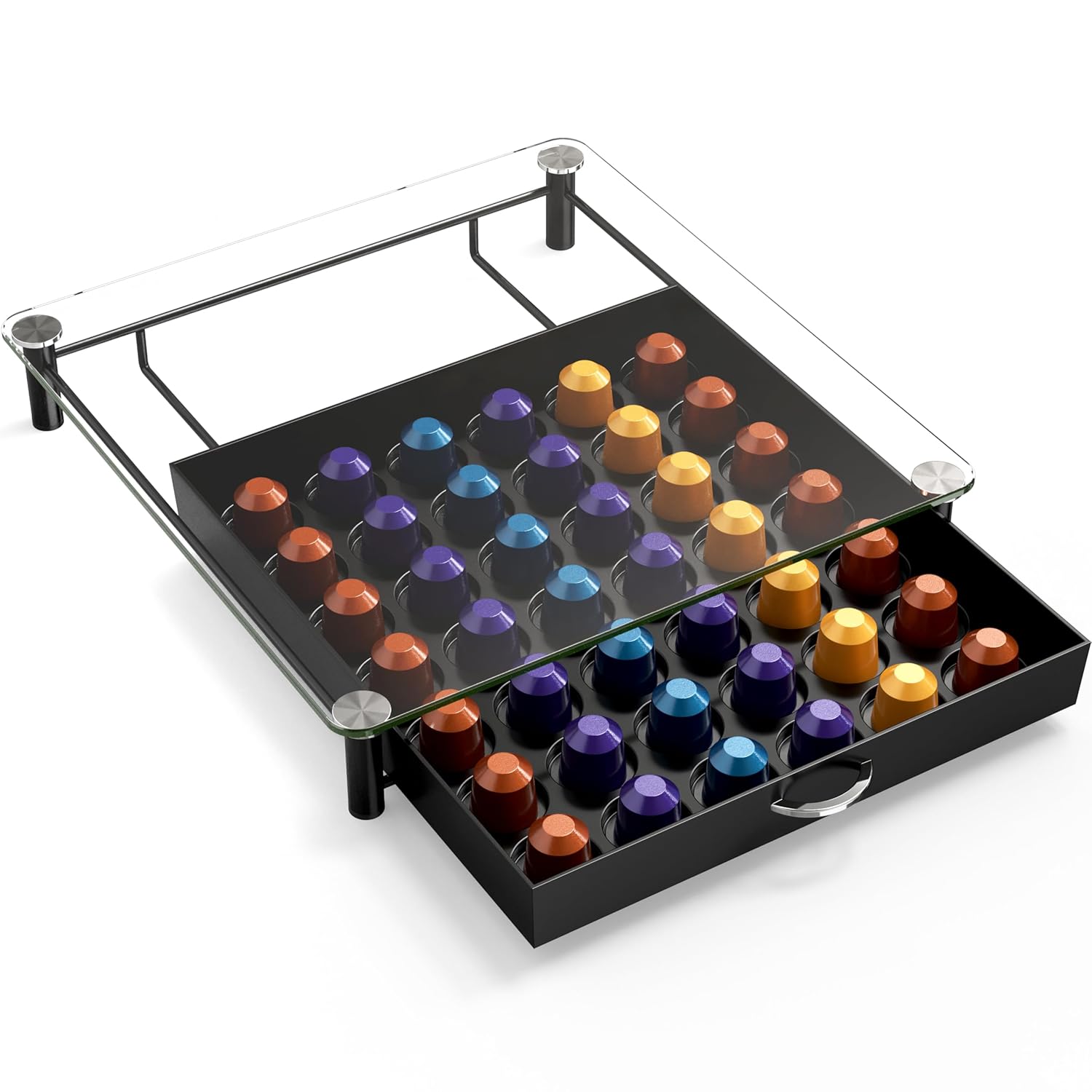 DecoBrothers Tempered Glass Coffee Pod Drawer Compatible with Nespresso Original Line 42 Capsules