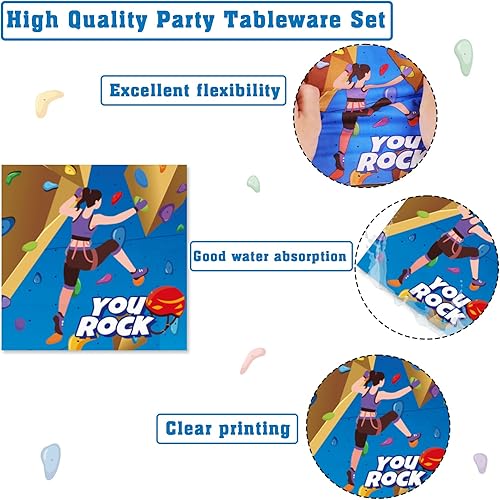 Miniatura 3 de 96 piezas de platos de papel y servilletas para escalada en roca y suministros de vajilla desechables para fiestas de escalada, platos de postre