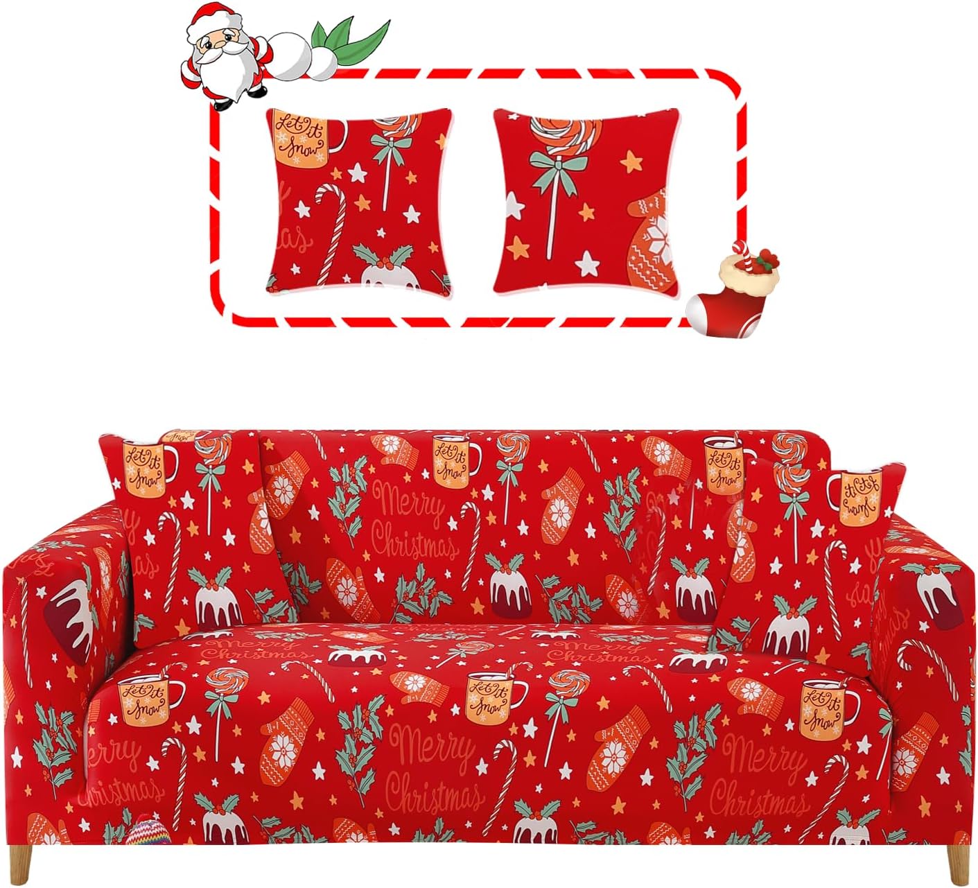 Miaotto Stretch Sofa Cover 1Piece Xmas Couch Covers for 2