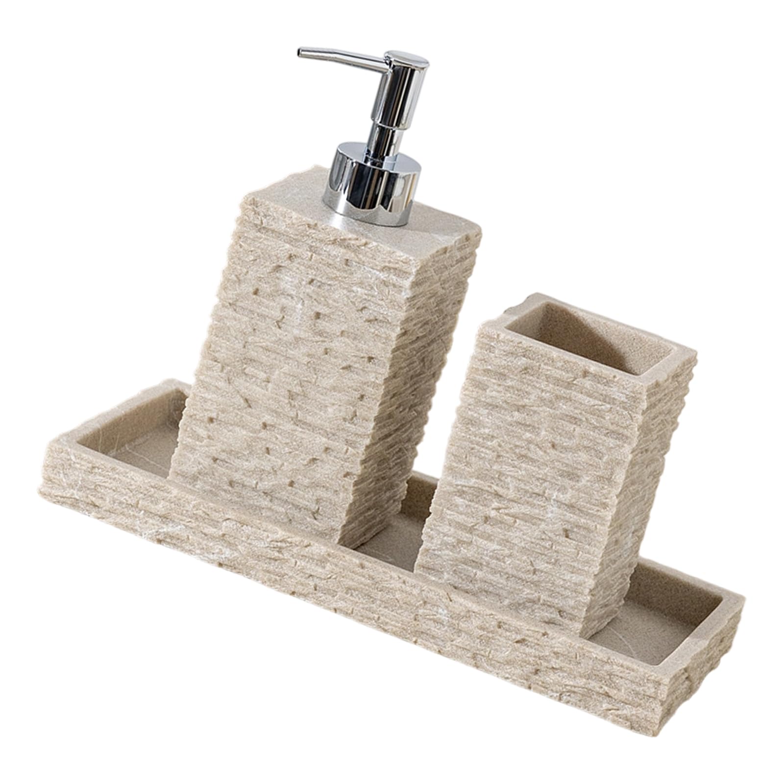 WEILWH Sandstone Resin Soap Dispenser Toothbrush Holder Tray Set for Modern Bathroom Countertop Organization Essential Bathroom Accessories