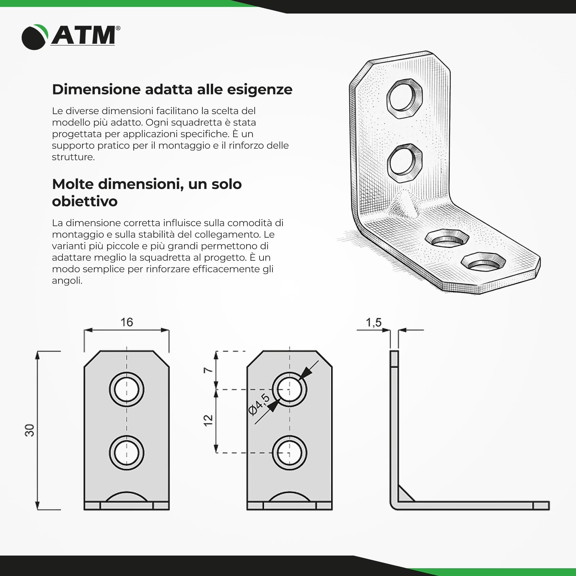 ATM Squadretta per Mobili Acciaio Zincato 30x30x16mm - Zincato Nero - Set da 100 pezzi