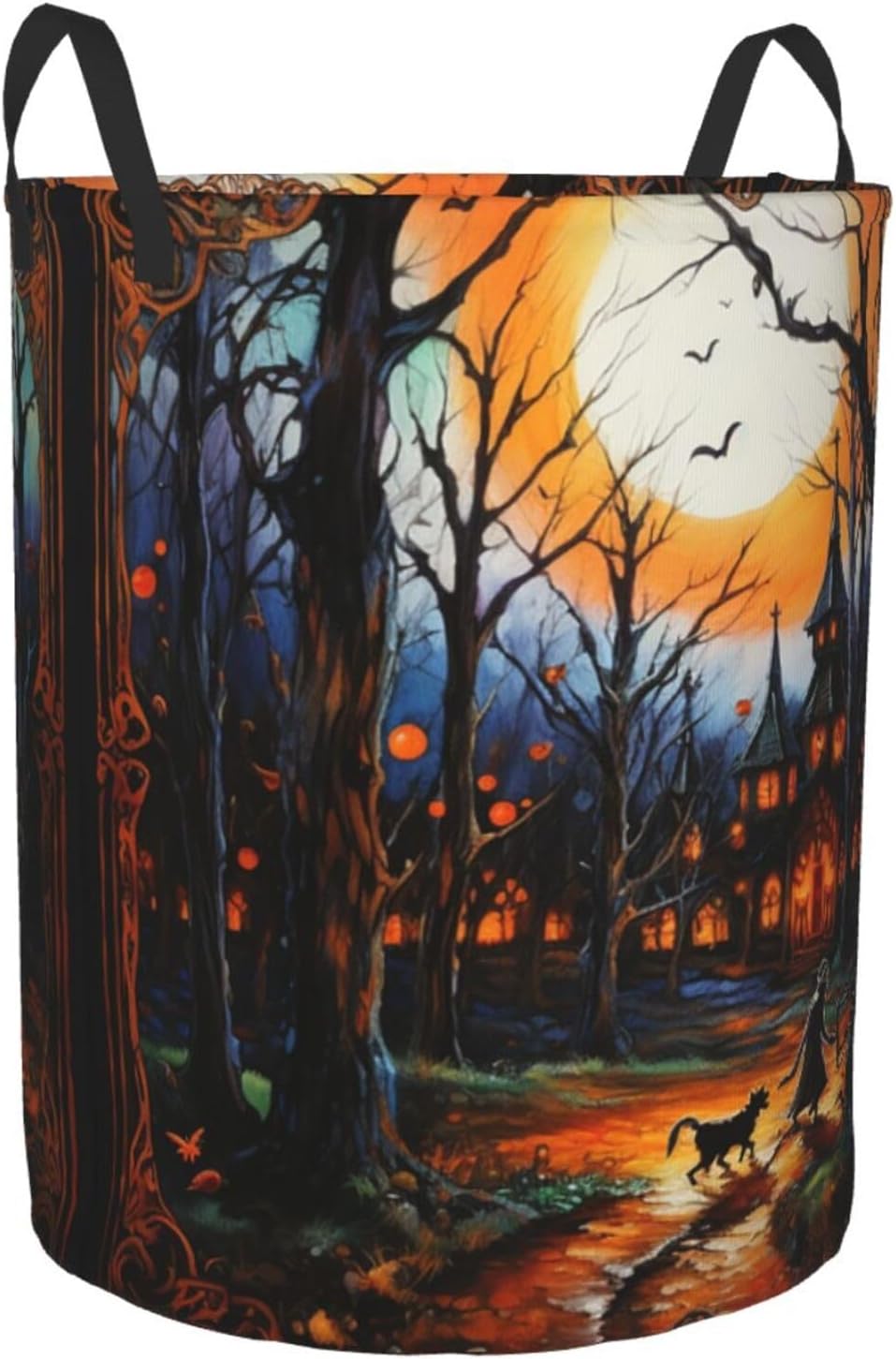 halloween Party Laundry Basket With Handles, Foldable Laundry Hamper Oxford Cloth Dirty Clothes Basket Waterproof Clothes Toys Storage Bin Organizer for Bedroom Bathroom Dorm