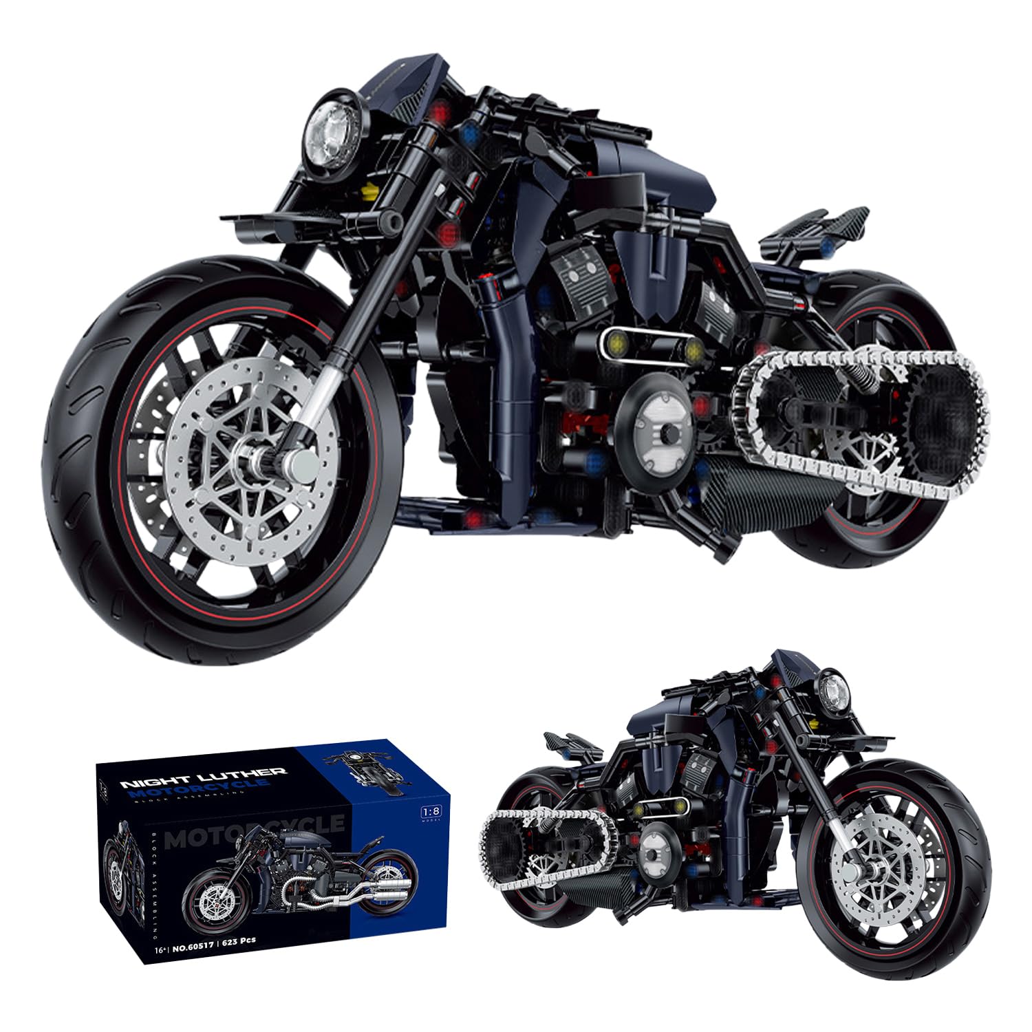 Technik Motorrad Bausteine, 623 Teile 1:8 Klemmbausteine Technik Supermotorrad, Rennen Motorrad Konstruktionsspielzeug Kompatibel mit Lgo