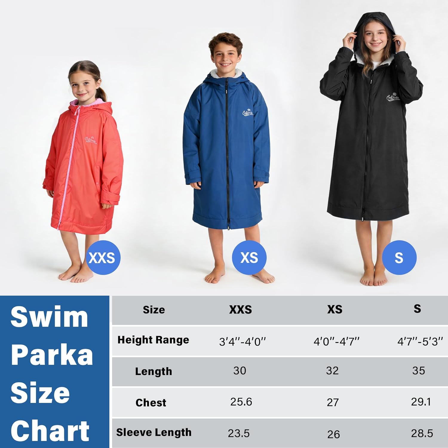 Catalonia Swim Parka with Hood, Lightweight Youth Surf Swim Jacket, Waterproof & Warm Sherpa Lined Swim Coat