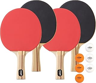 STIGA Performance 4 Player Ping Pong Set – 4 Table Tennis Rackets, 6 – 3 Star Orange and White Balls Included