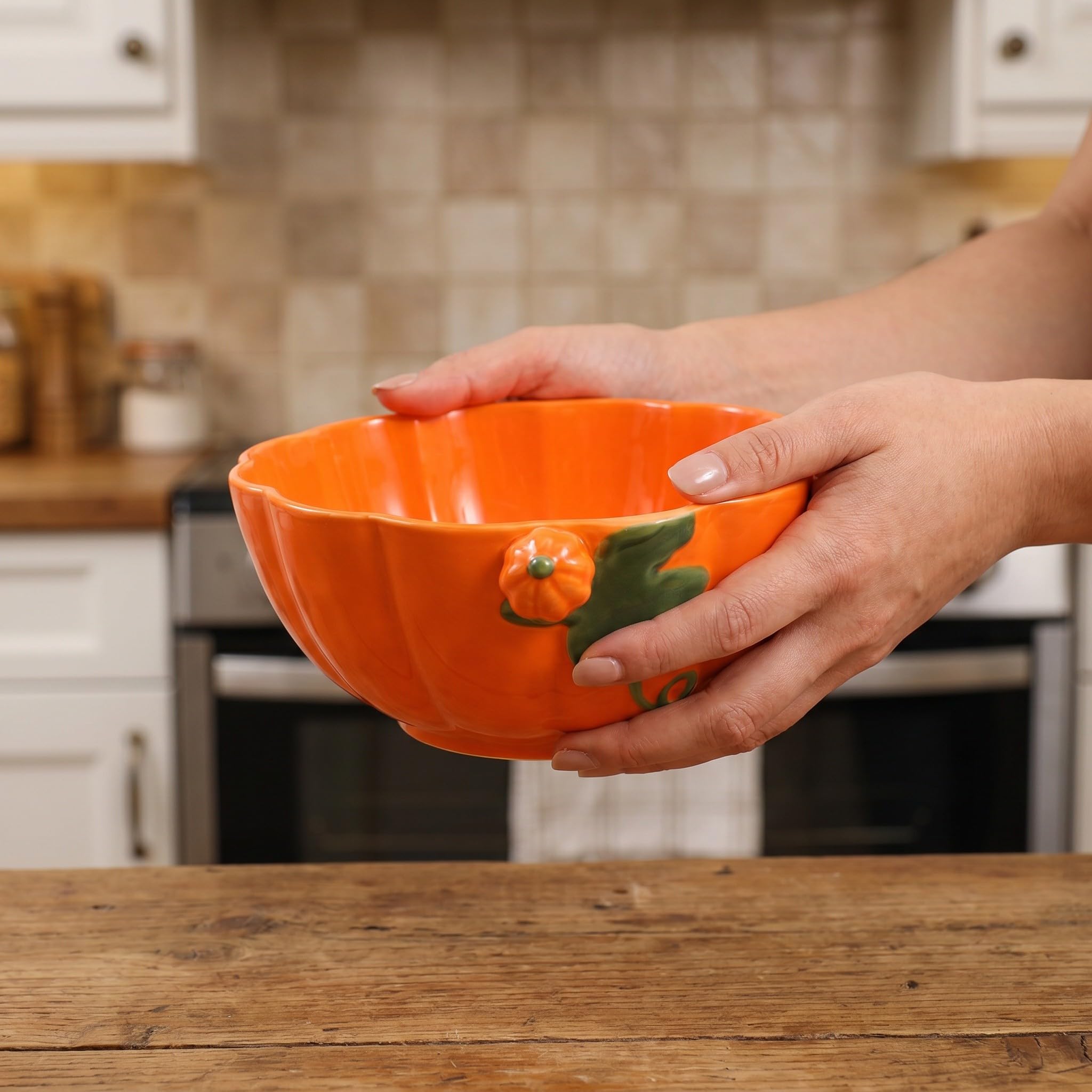 Zerodeko Bol à soupe citrouille en céramique | 1300 ml | Récipient citrouille orange pour une fête d'Halloween | Vaisselle automnale idéale pour offrir, pour les repas de fêtes et la