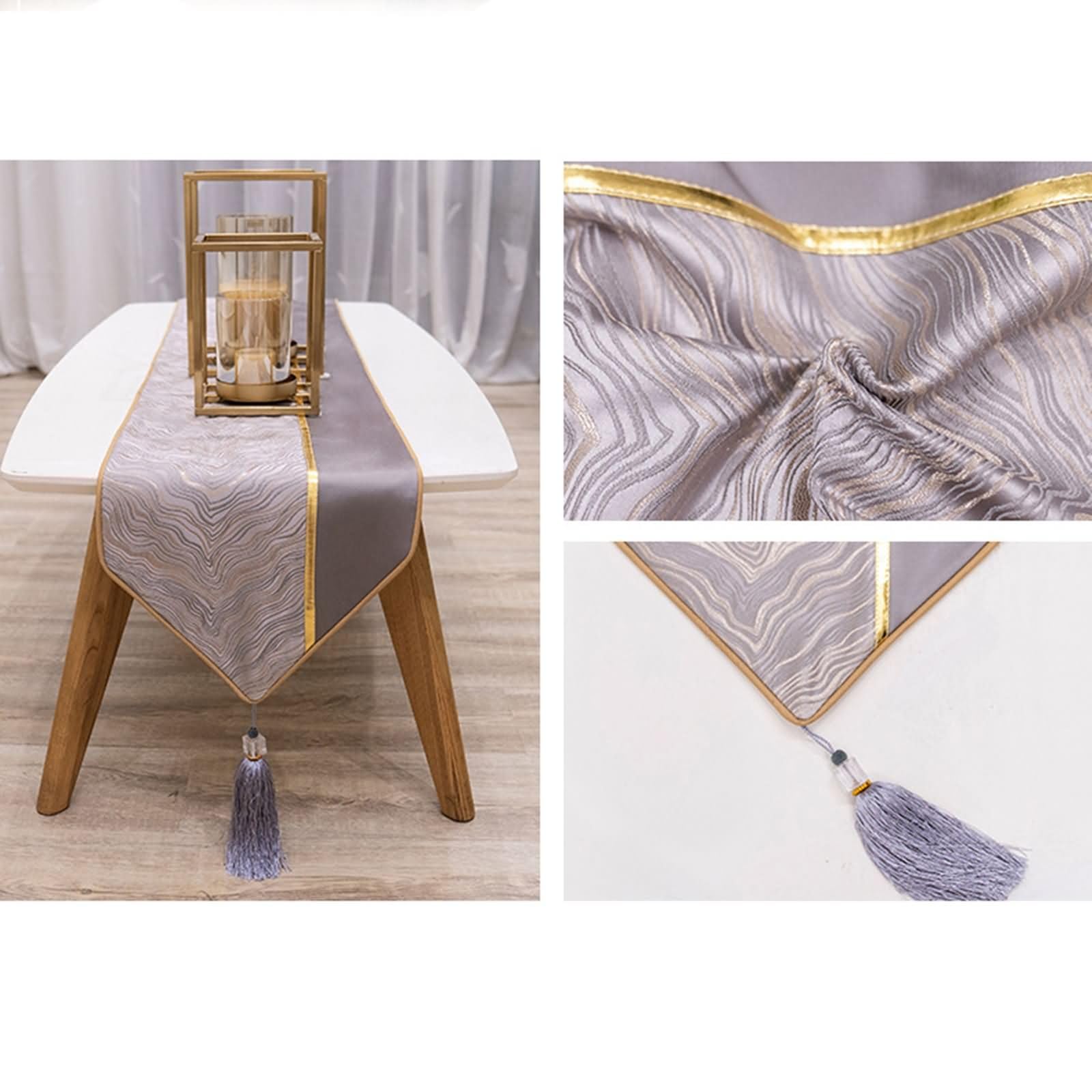 Chemin de Table Moderne Gris Argent Géométrique,Polyester,33x240cm