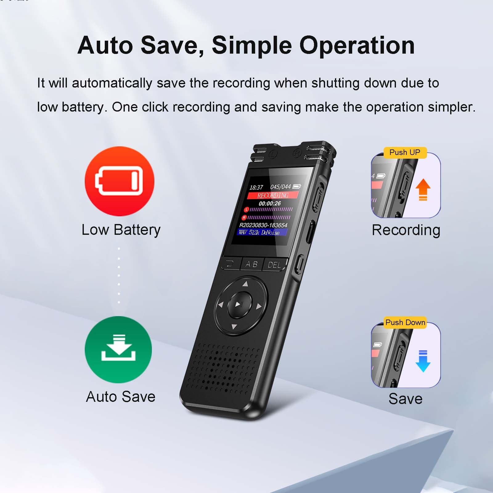 Grabadora de voz digital de 128 GB con reproducción, grabación activada por voz mejorada con dispositivo dictáfono de reducción de ruido premium, perfecto para conferencias, reuniones, entrevistas