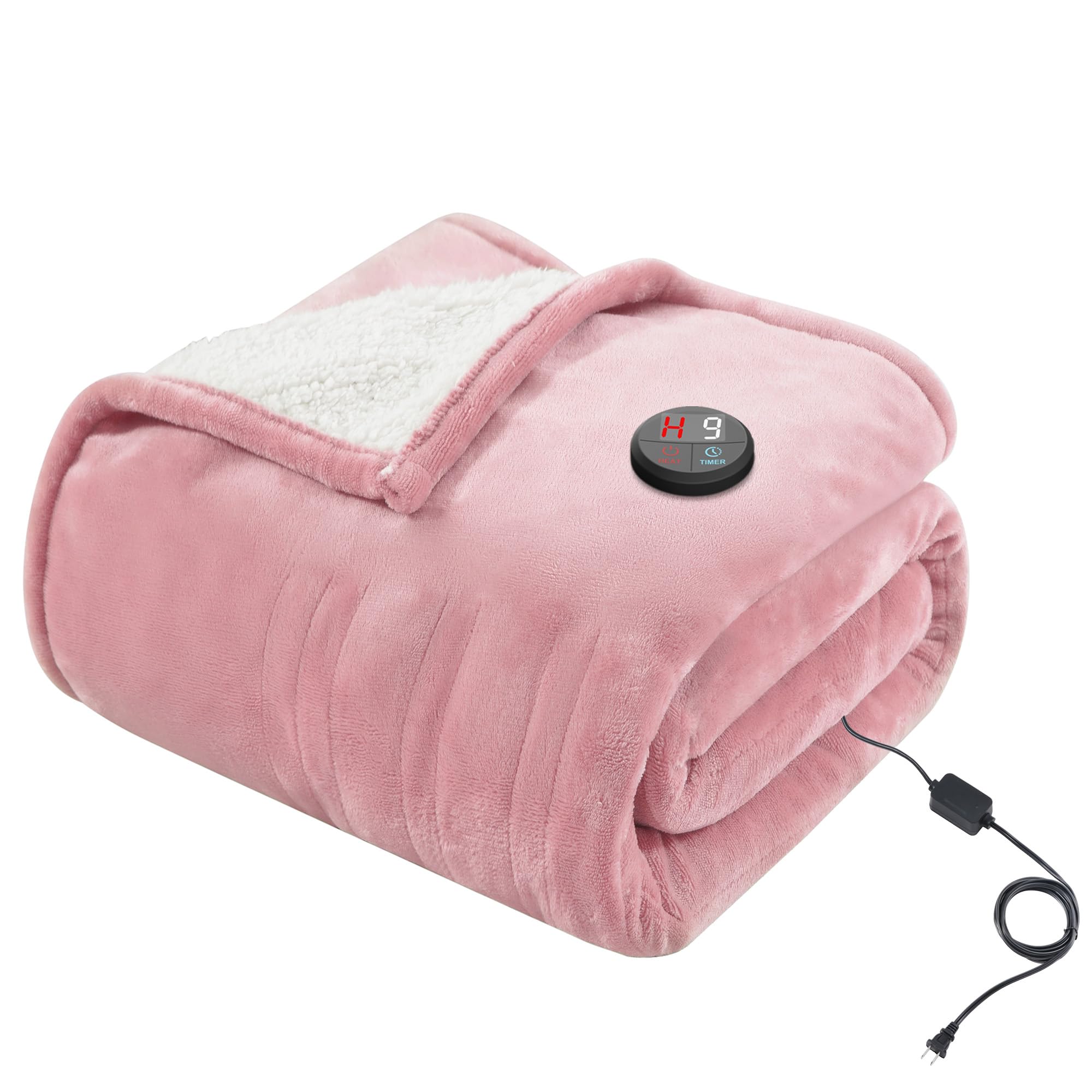 GOTCOZY Heated Blanket Electric Throw 50''X60''- Electric Throw Blanket with One Touch Button 10 Heating Level & 9 Time Settings Heating Blanket, Machine Washable (Rose)