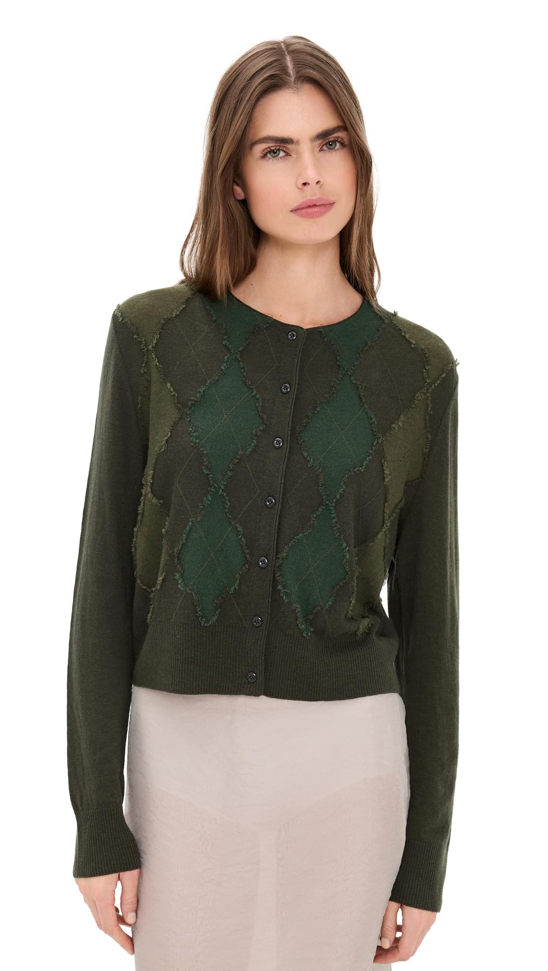 Vince Womens Hand Cut Argyle Cardigan