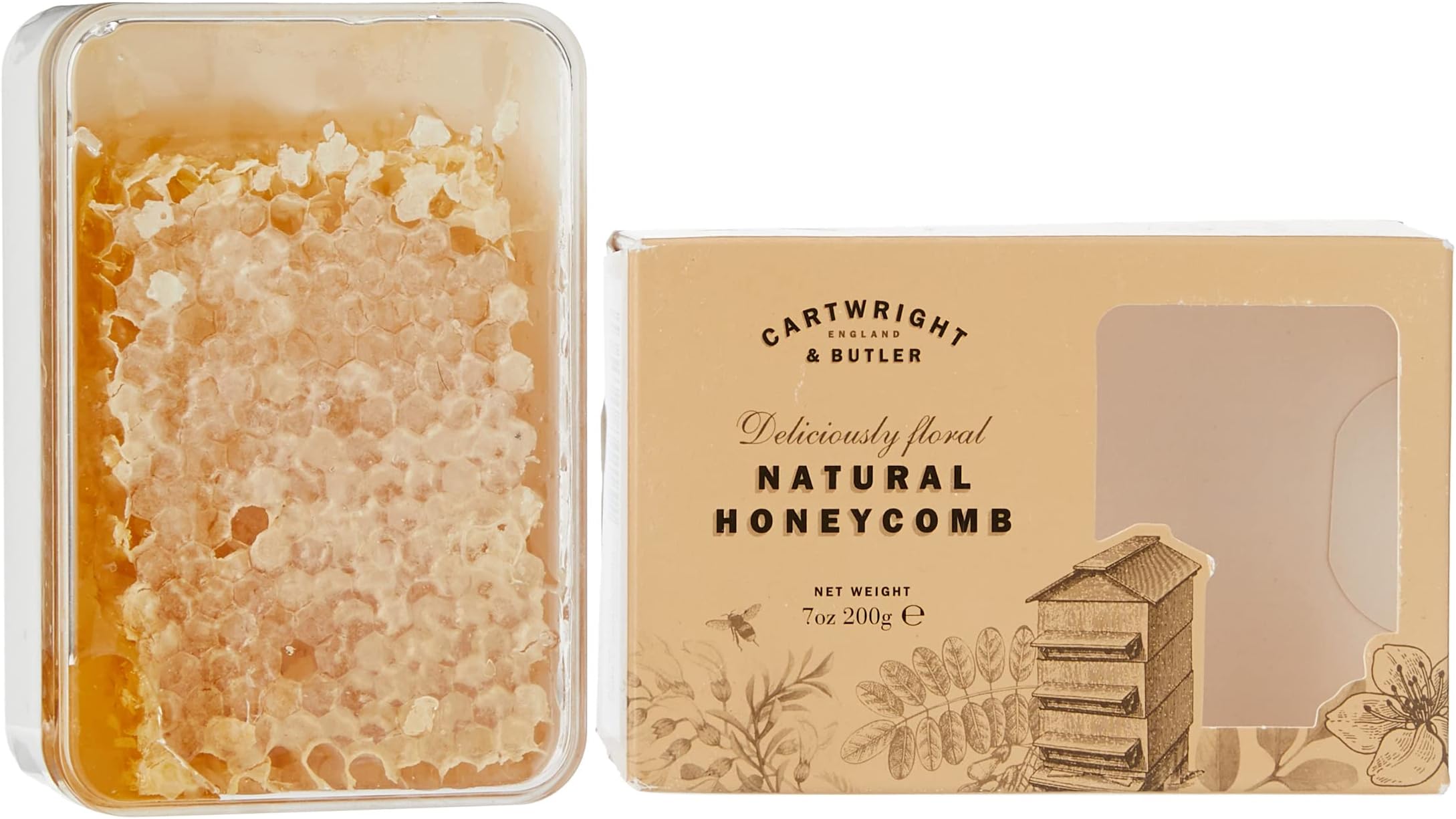 Cartwright & Butler Natural Honeycomb in Carton, 200g Edible Honey Comb, 100% Natural Honey, Mild Sweet & Floral, Gluten Free Honey for Toast, Yoghurt, Drinks & Cooking