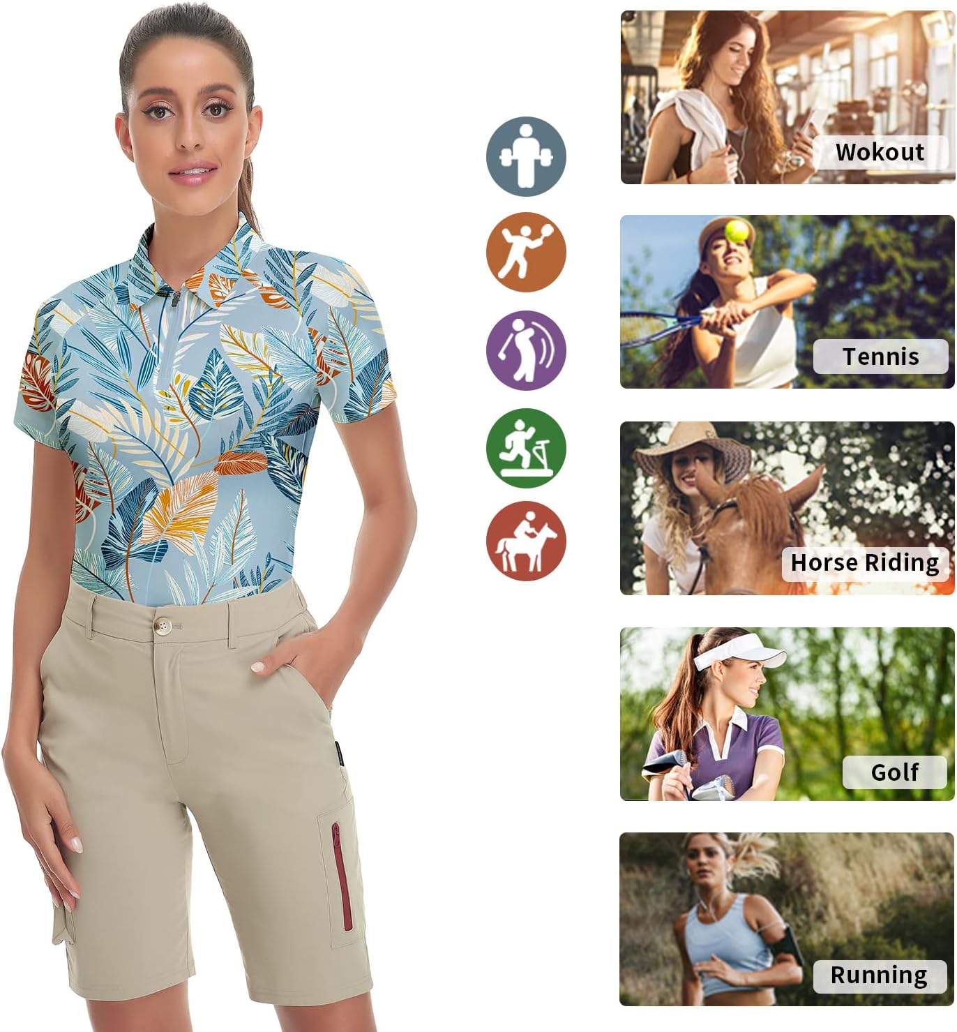 Women's Golf Shirt Short Sleeve Tennis Shirt Quarter Zip Golf Pullover Golf Polo Shirts Argyle Tops - Image 5