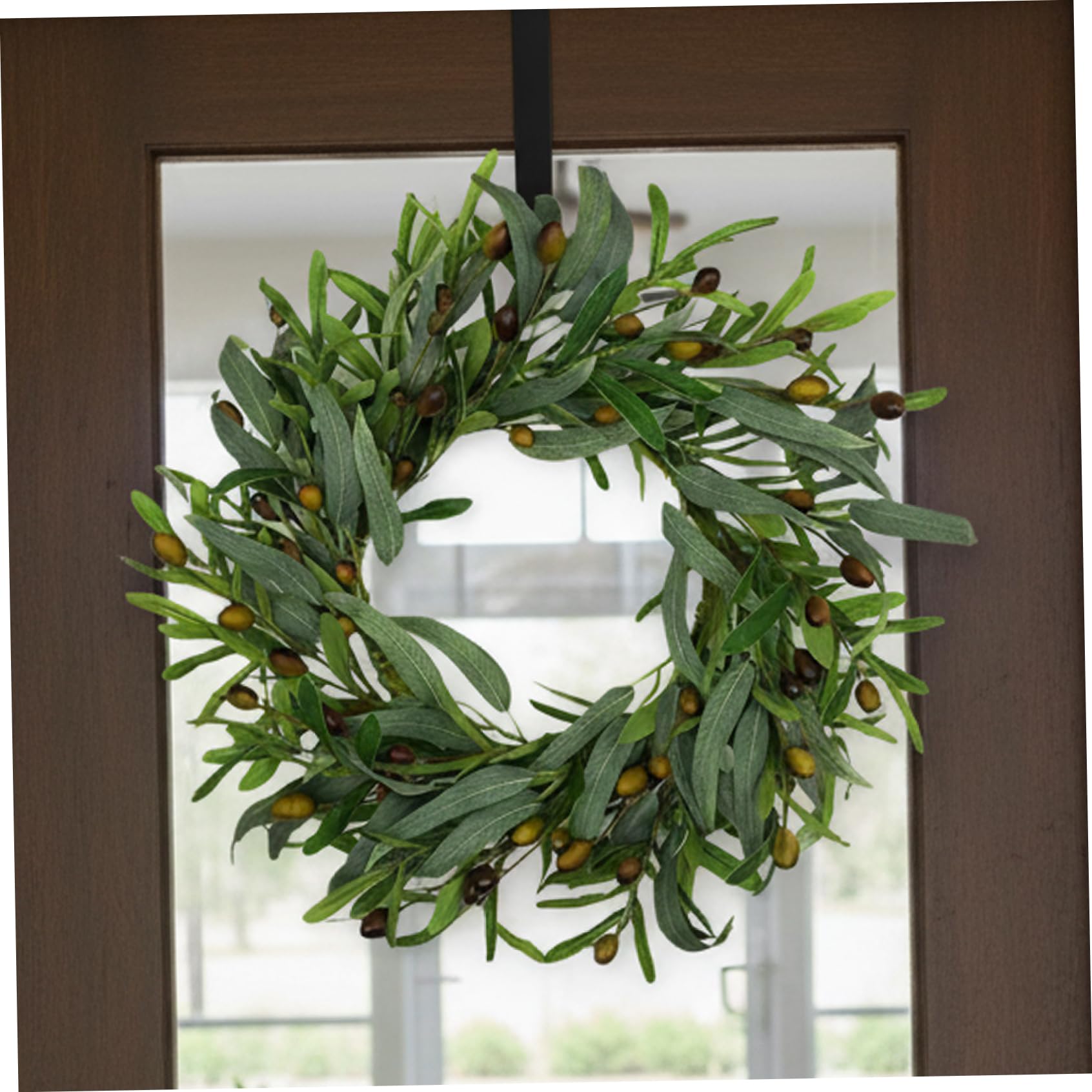 Couronne d'olivier artificielle 18 pouces couronne de verdure avec branche réaliste