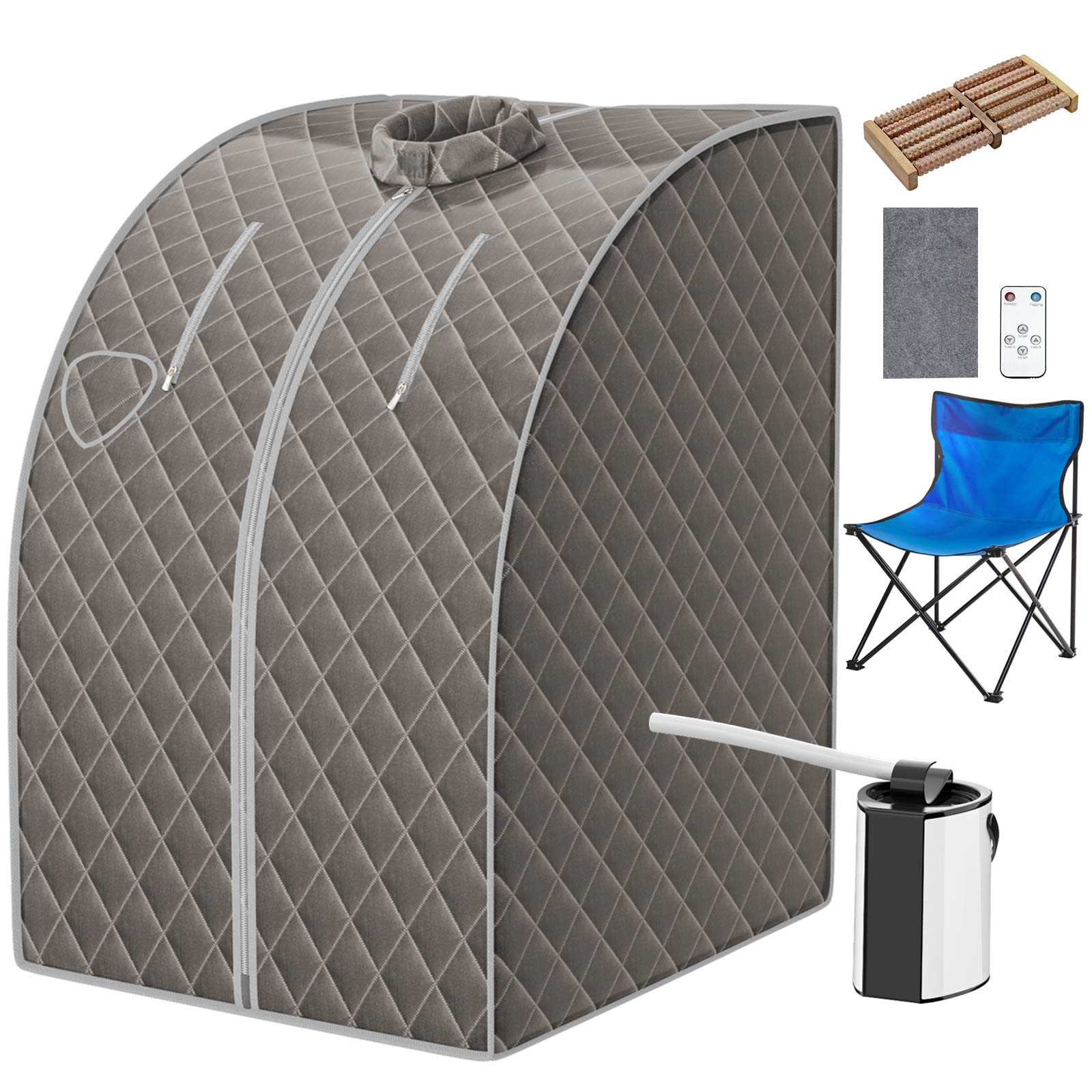 RELAX4LIFE 3 L Mini Dampfsauna, Heimsauna mit Fernbedienung, 9-stufiger Timer bis 90 Min/Temperatur flexibel einsetzbar bis 64 °C, Mini-Sauna 1000 W Verdampfer, Saunakabine mit Zubehör (Grau)