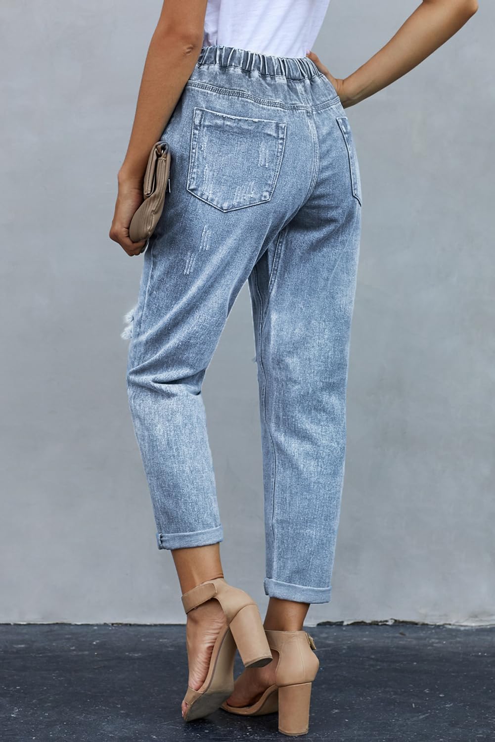 Alaster Queen Jeans Jeans Boyfriend da Donna Jeans a Vita Alta Allentati da Donna Blu Chiaro XL