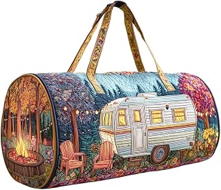 Vintage Camper Quilted Travel Bag Bus Print Airport Duffle Tote Large Hunting Gym Weekender Duffle Bag (Purple, 16" x 8" x 8")