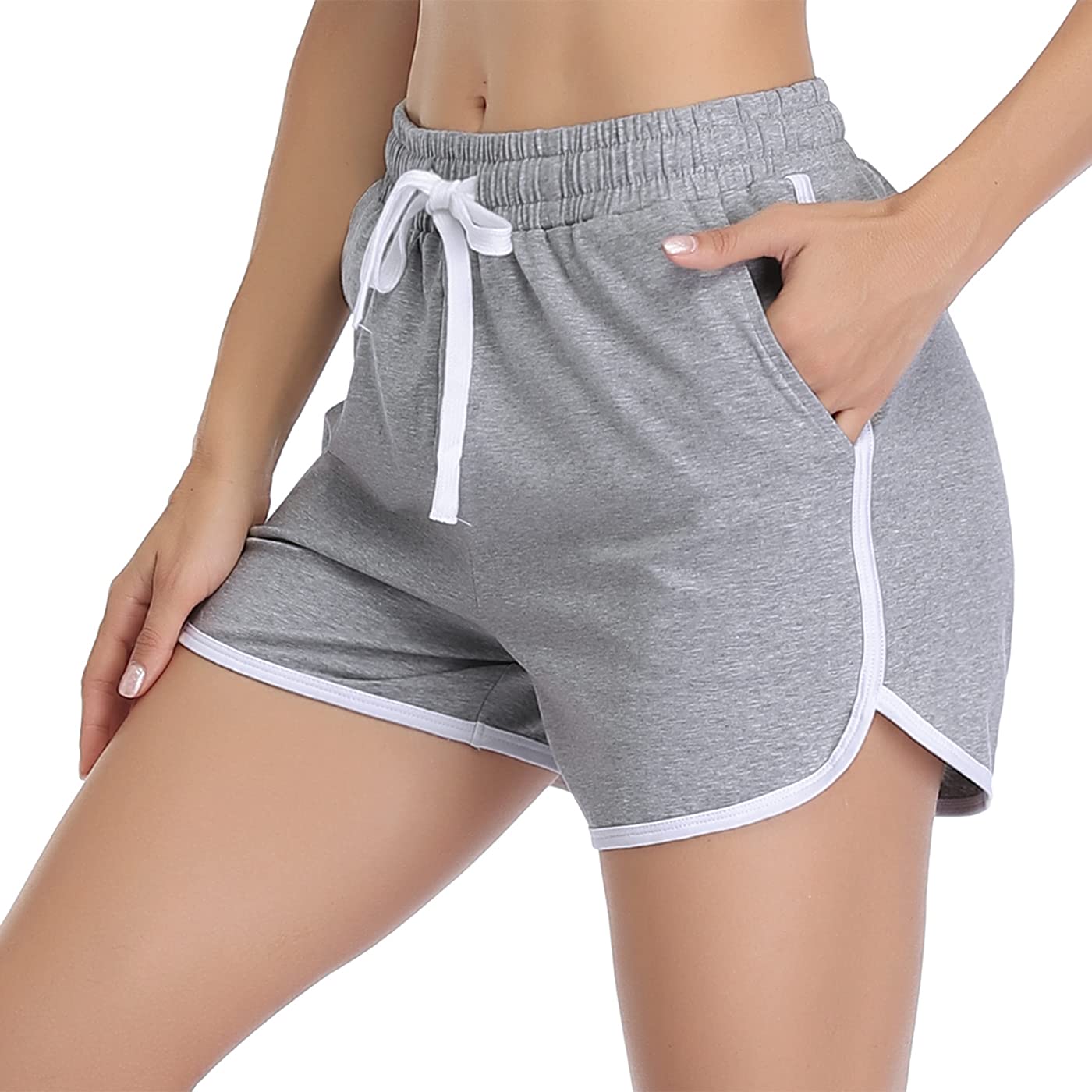 Aseniza Pantalones Cortos Deporte Mujer de Algodón Pantalon Corto Verano para Mujer con Bolsillos para Correr Jogging Running