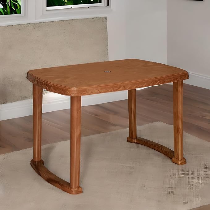 Nilkamal Shahensha Rectangular 4 Seater Virgin Plastic Dining Table for Dining Room | Indoor & Outdoor |Home Office | Hotel, Café and Restaurants | 1 Dining Table |Color Pear Wood